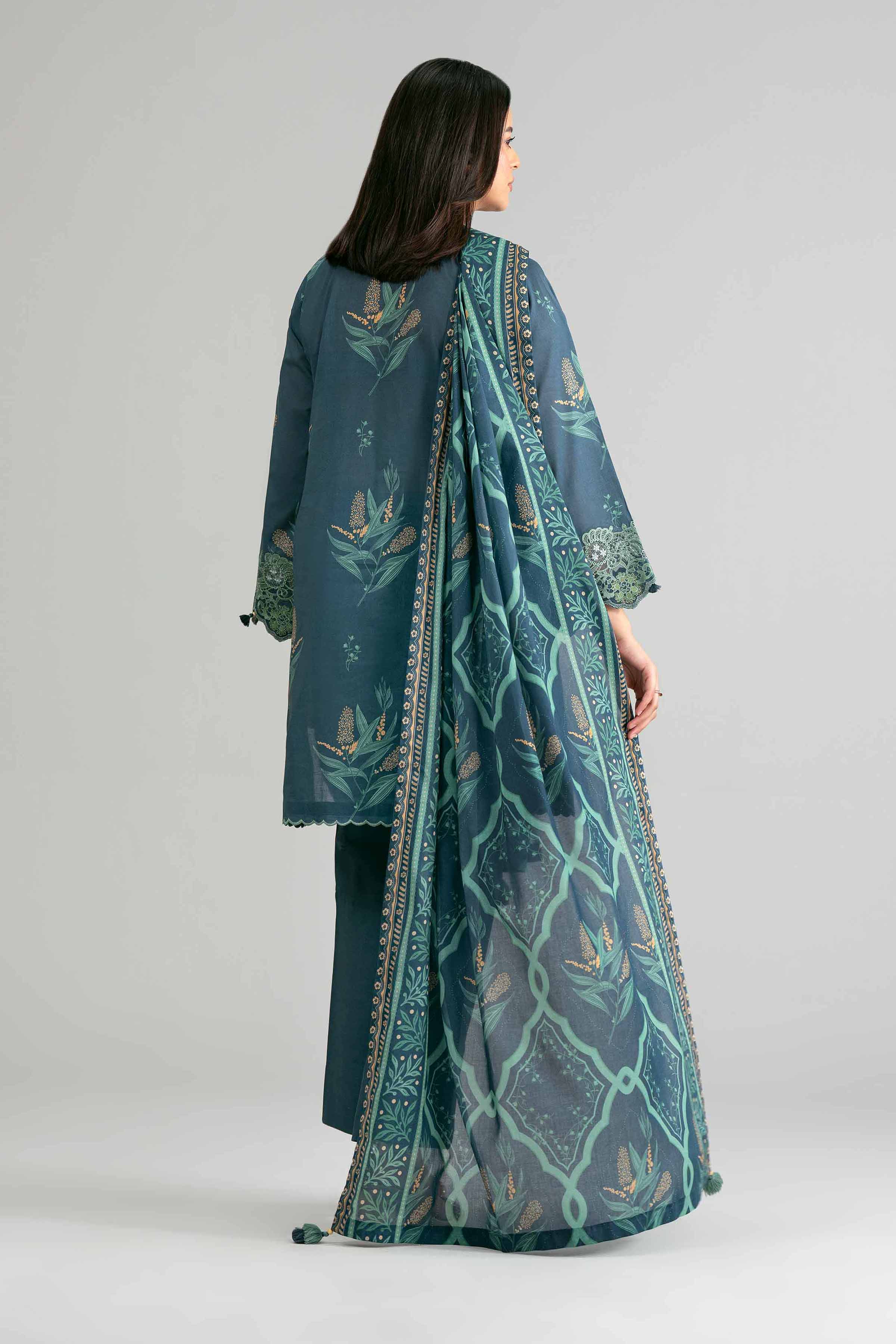 3 Piece - Printed Embroidered Suit - 42601863 Blue Lawn 3PC Embroidered