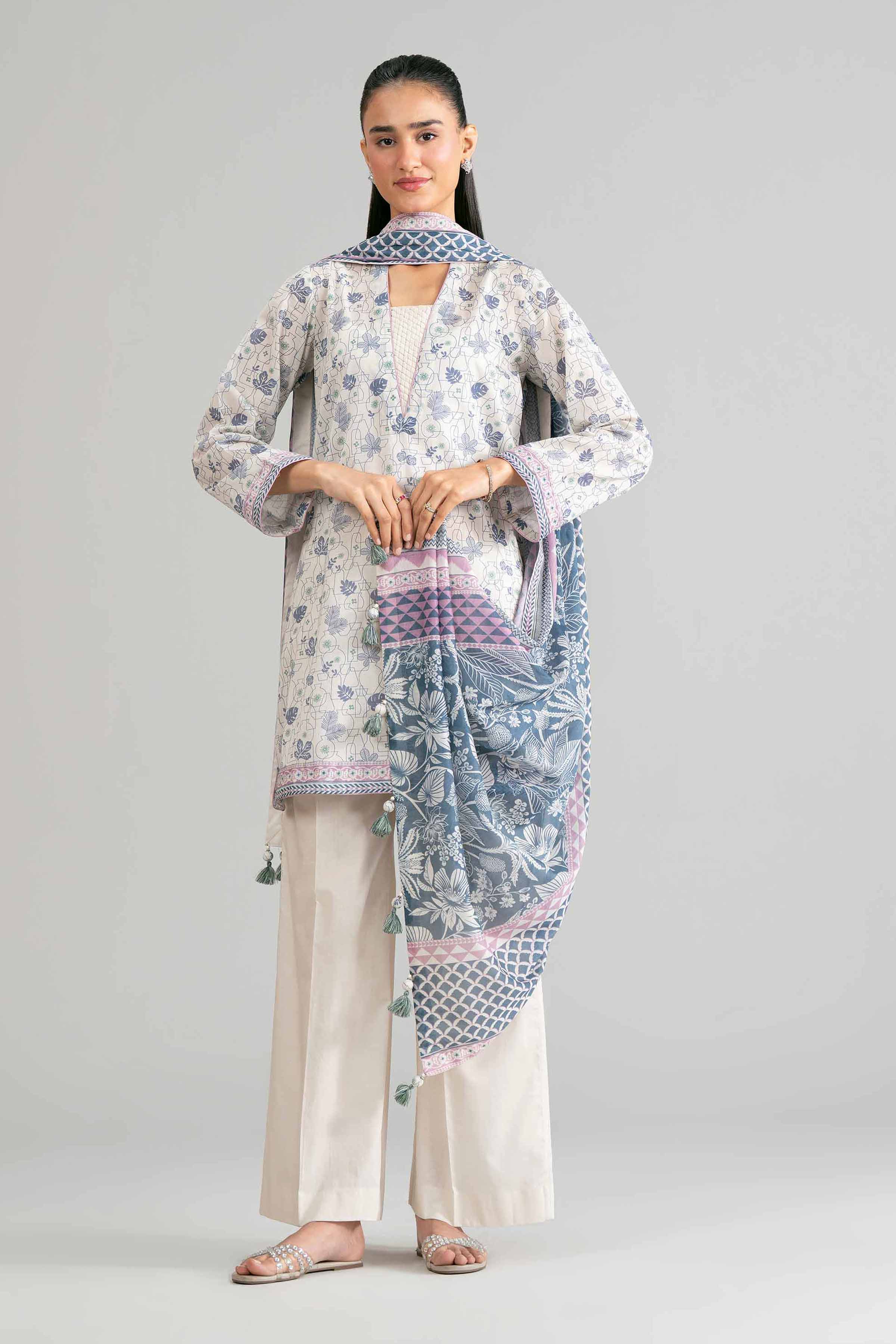 3 Piece - Printed Suit - 42601865 White Lawn 3PC Printed