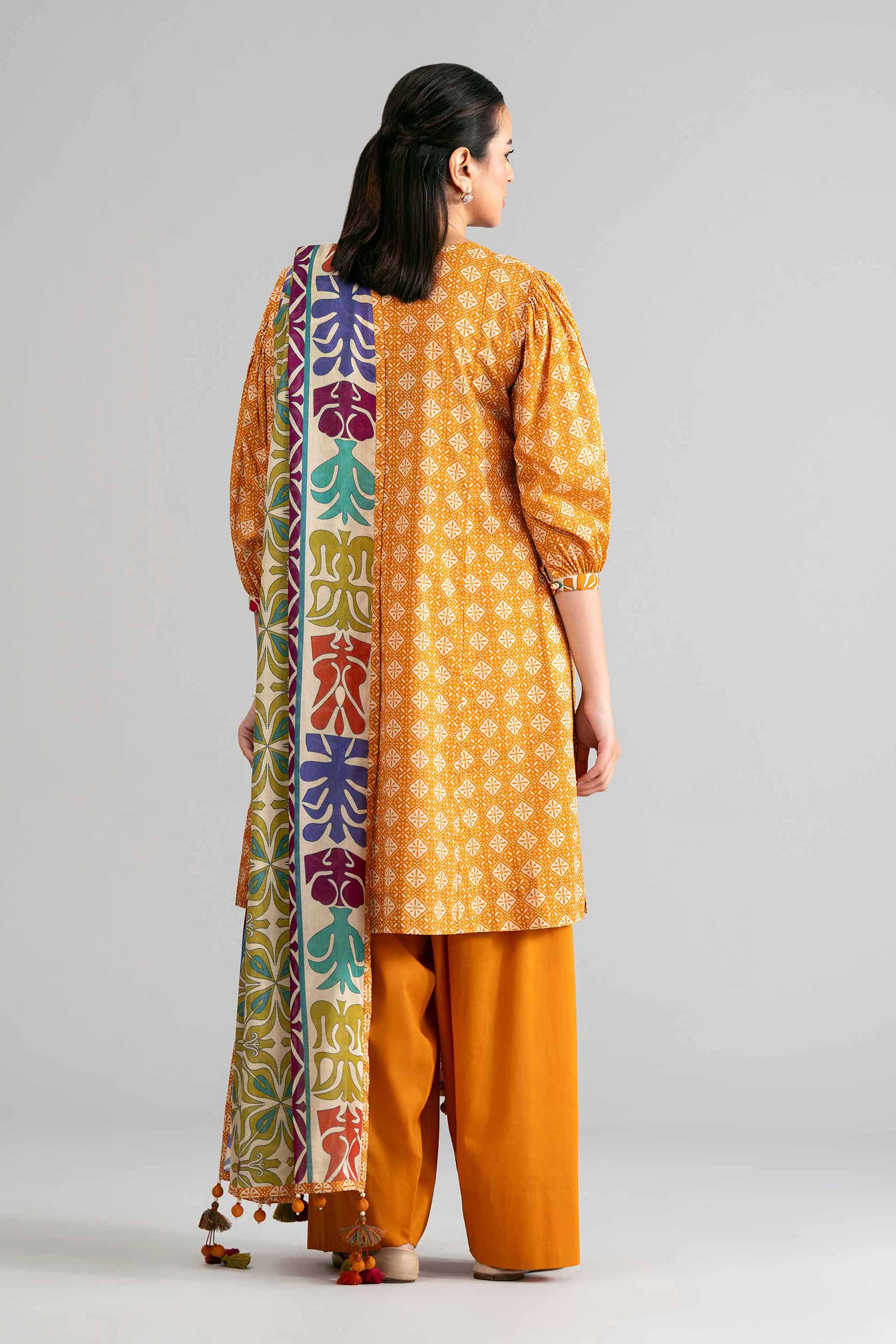 3 Piece - Printed Suit - 42601869 Orange Lawn 3PC Printed