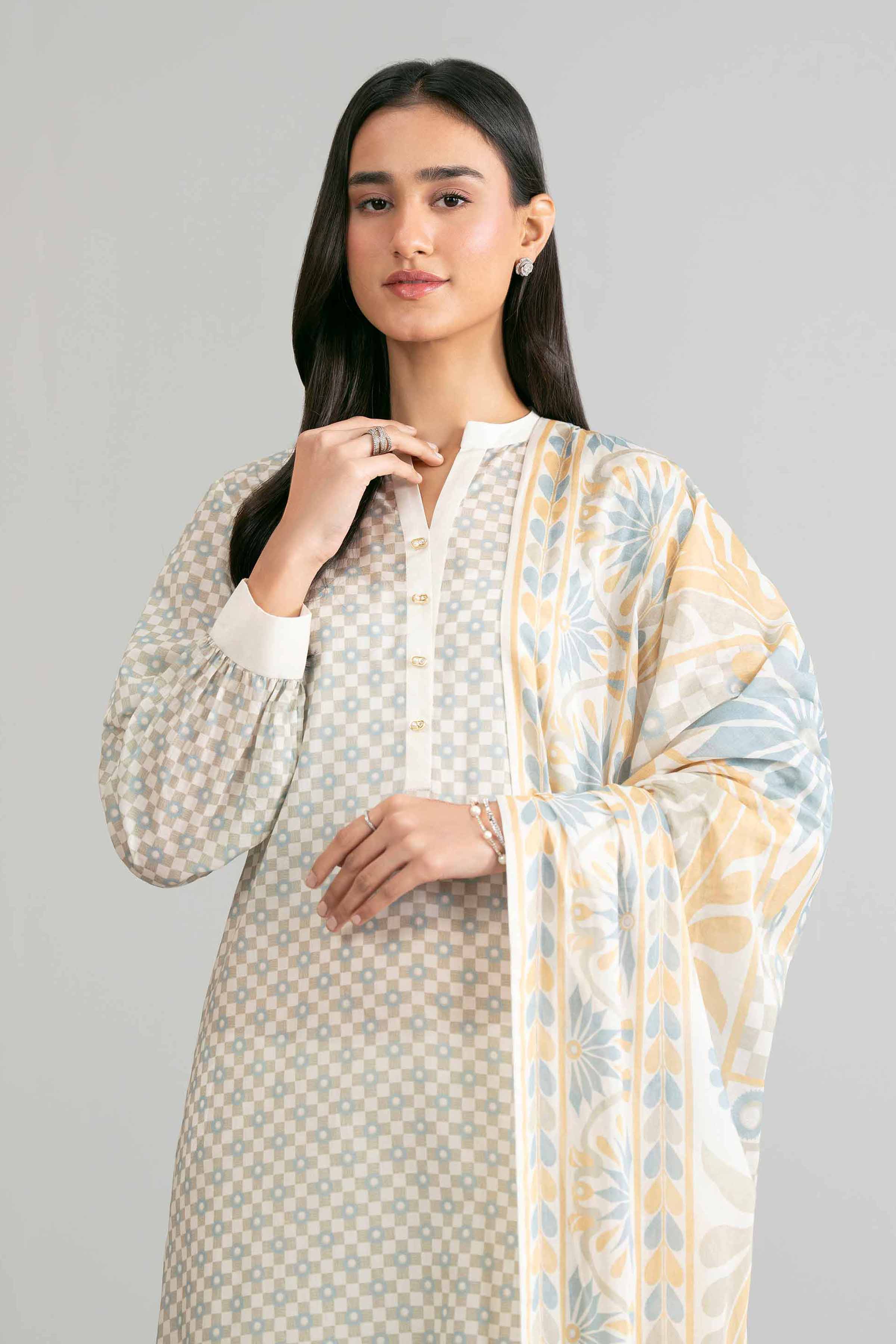 3 Piece - Printed Suit - 42601870 Beige Lawn 3PC Printed