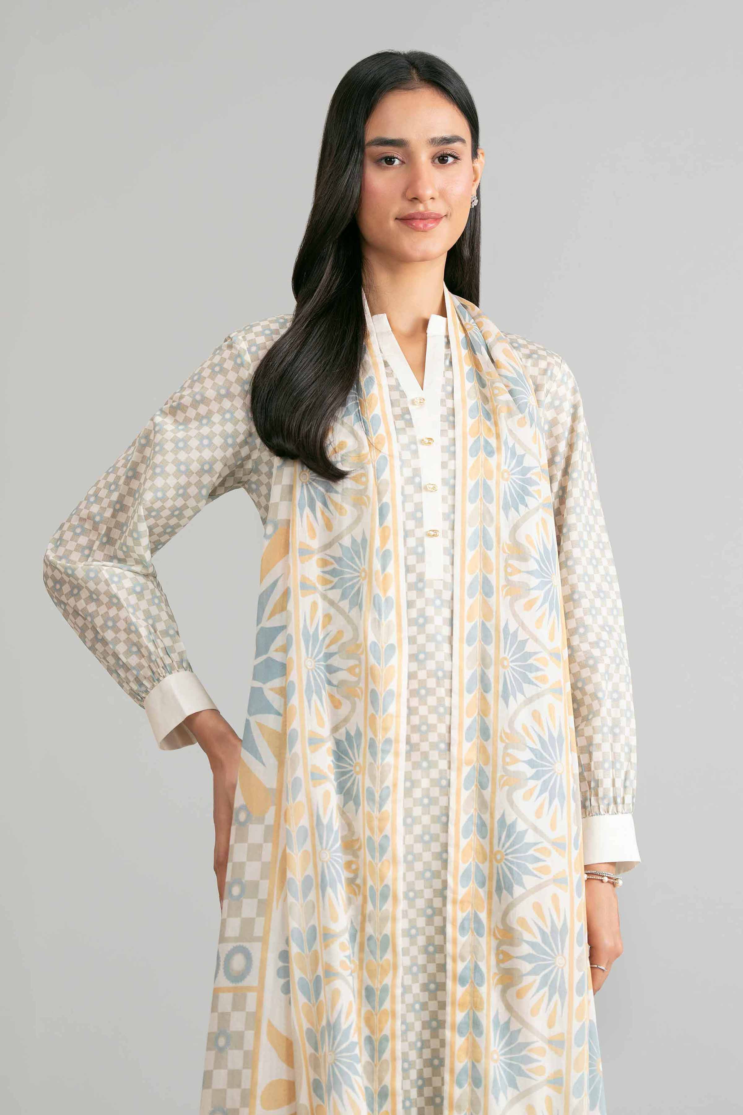 3 Piece - Printed Suit - 42601870 Beige Lawn 3PC Printed