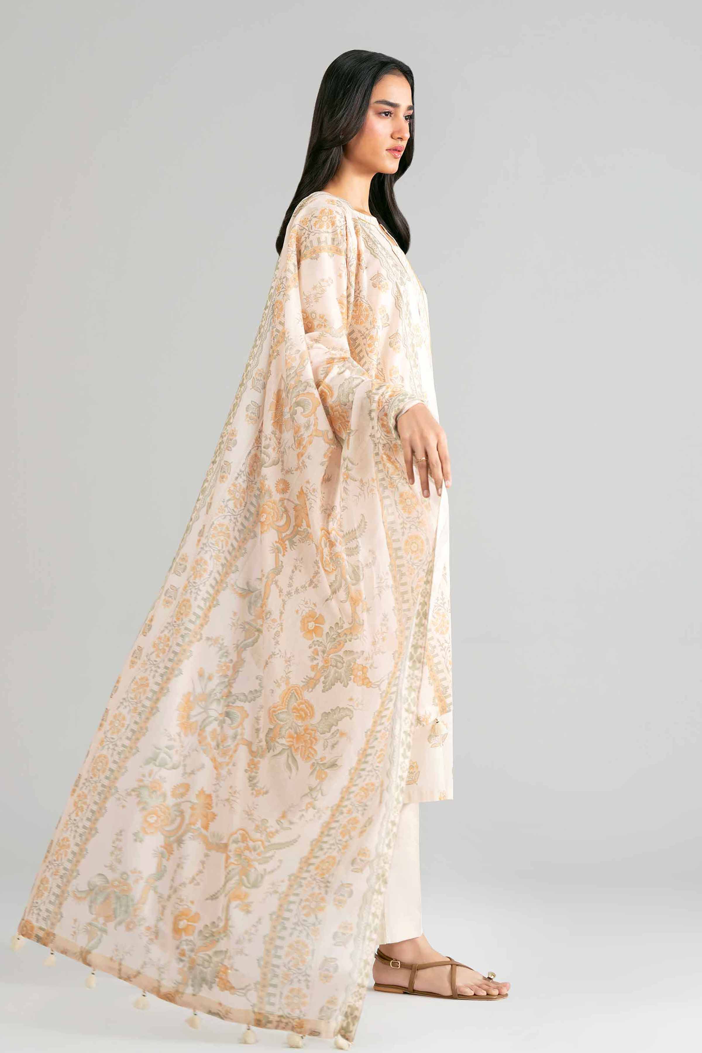 3 Piece - Printed Suit - 42601877 Beige Lawn 3PC Printed