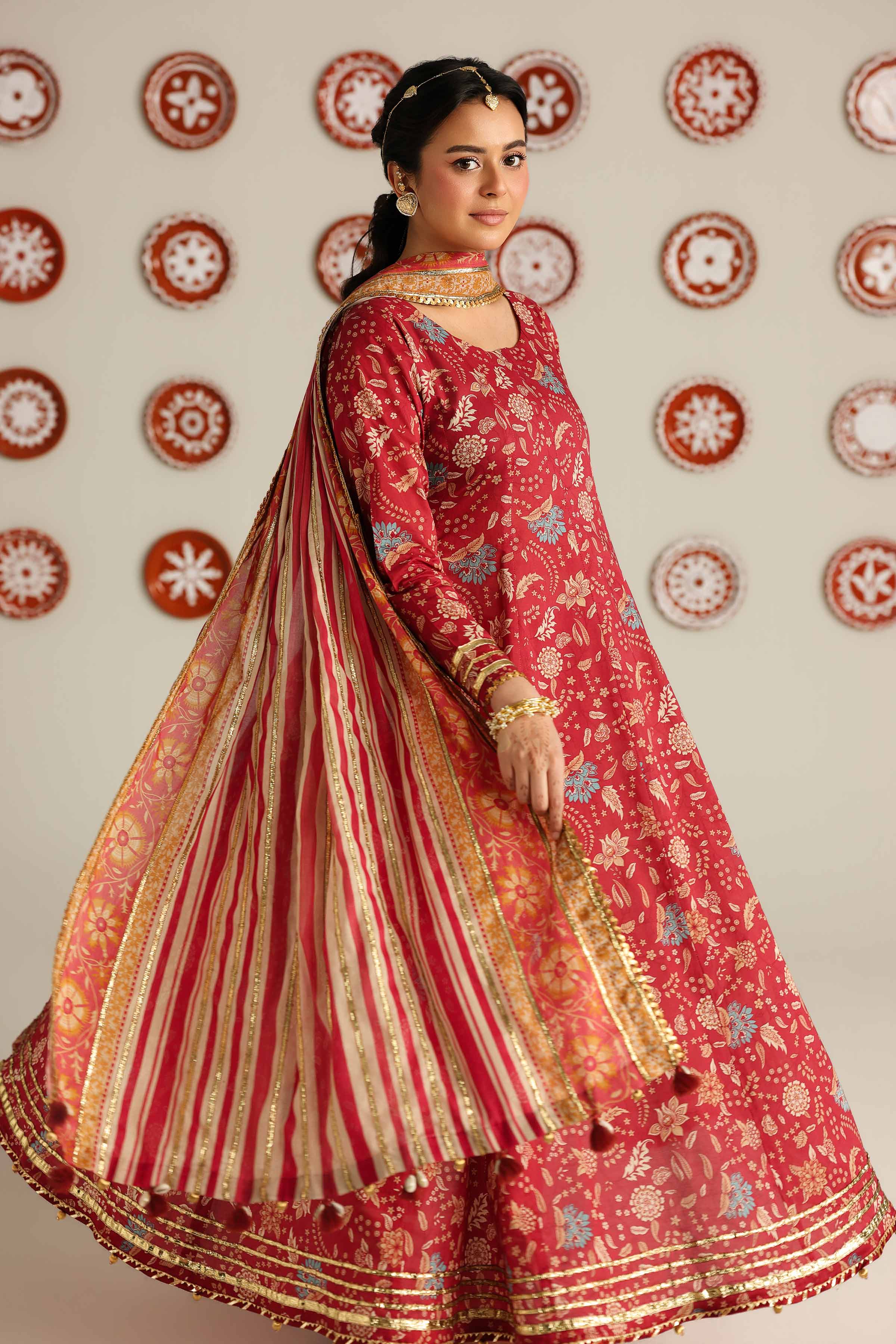 3 Piece - Printed Suit - 42601888 Maroon Lawn 3PC Printed