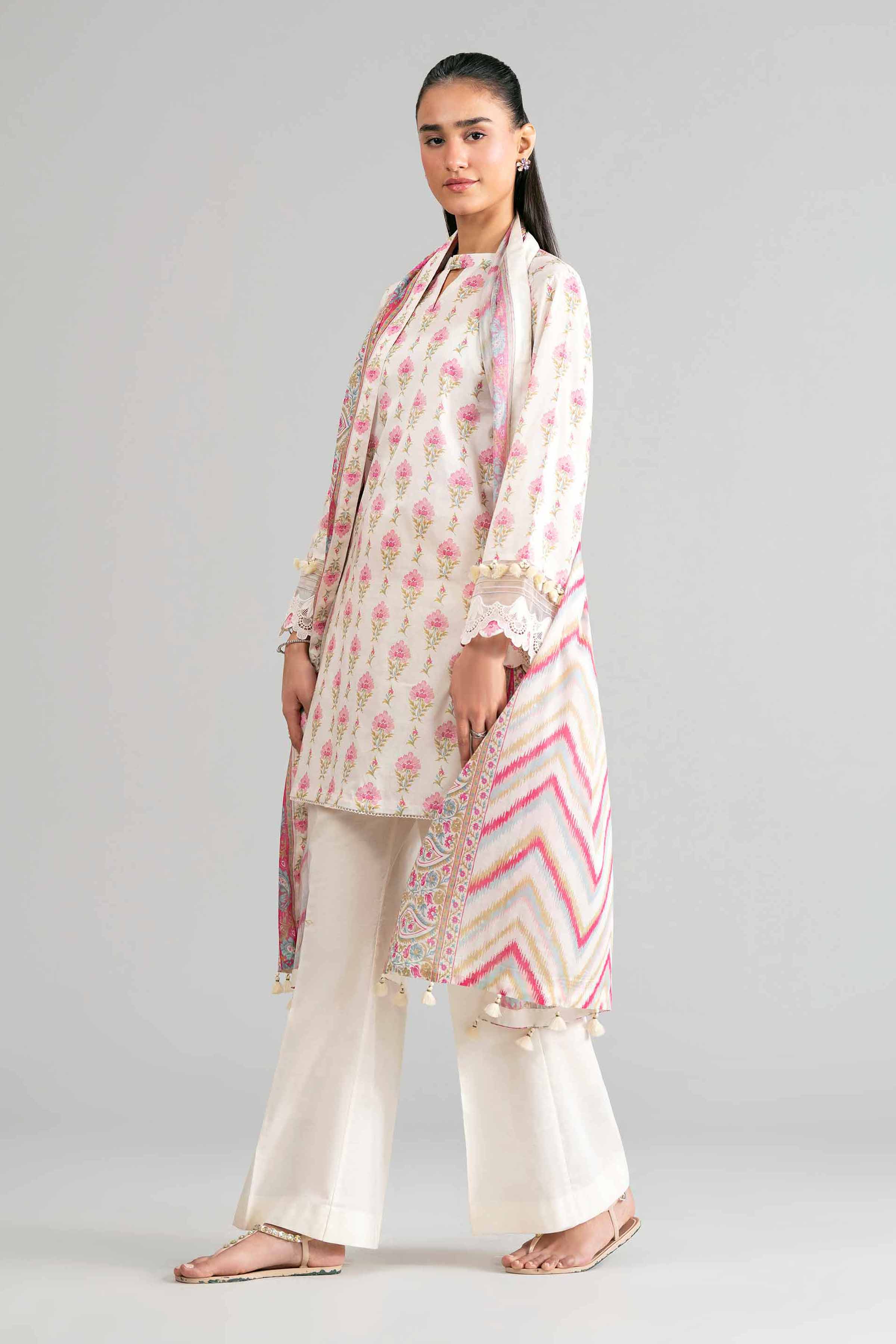 3 Piece - Printed Suit - 42601890 Cream Lawn 3PC Printed