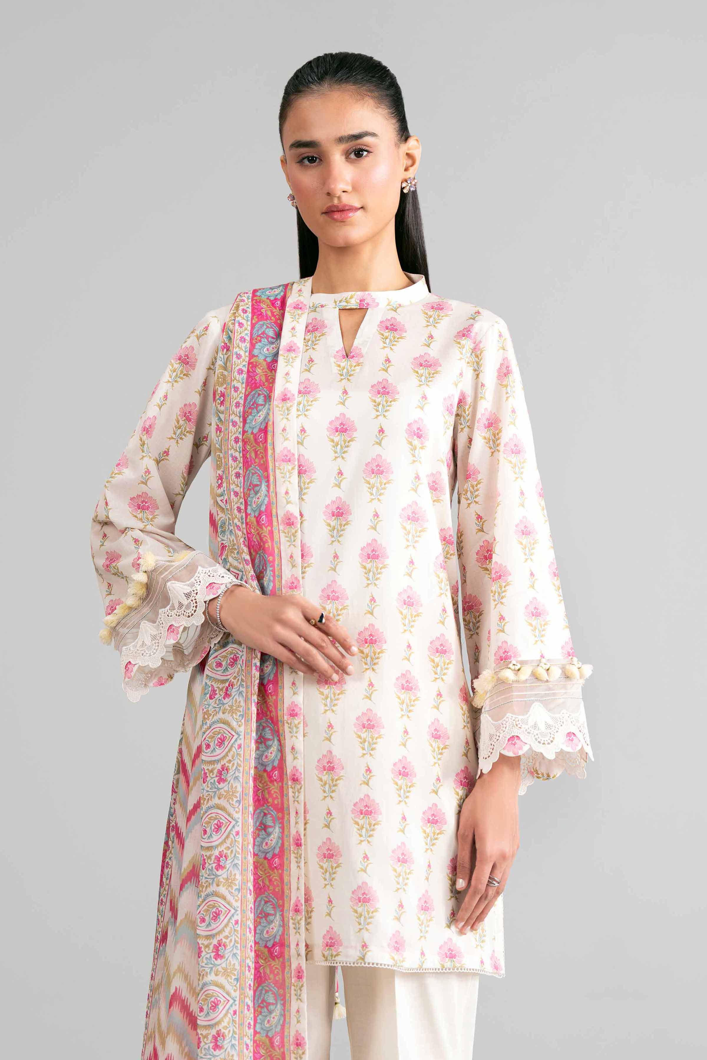 3 Piece - Printed Suit - 42601890 Cream Lawn 3PC Printed