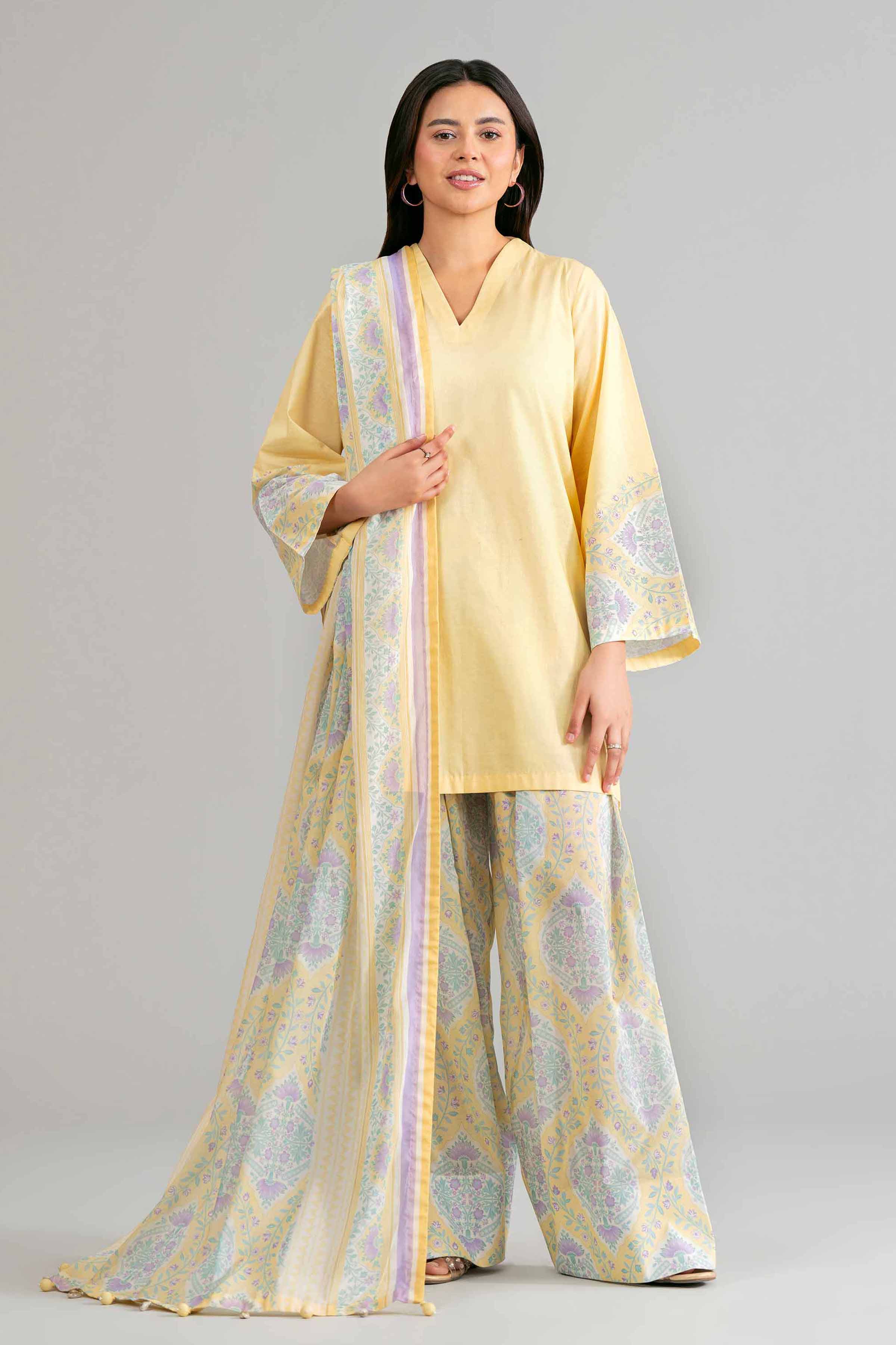 3 Piece - Printed Suit - 42601892 Nishat UAE Yellow Lawn 3PC Printed