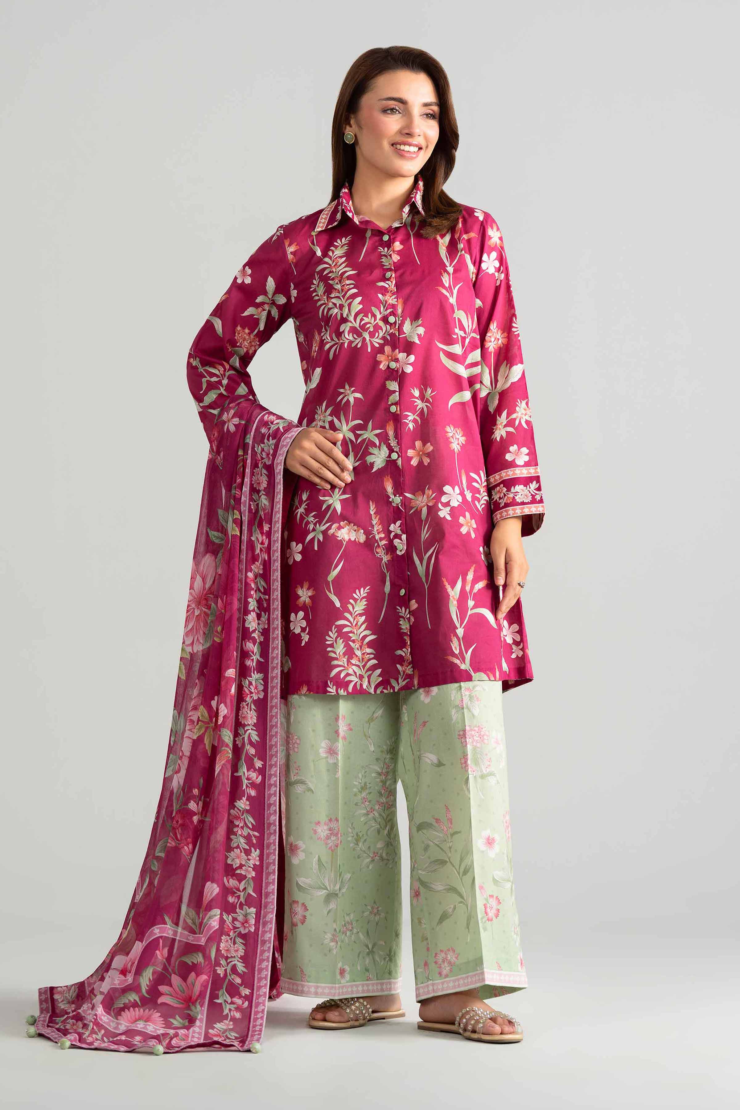 3 Piece - Digital Printed Suit - 42601902 Nishat UAE Maroon Lawn 3PC Printed