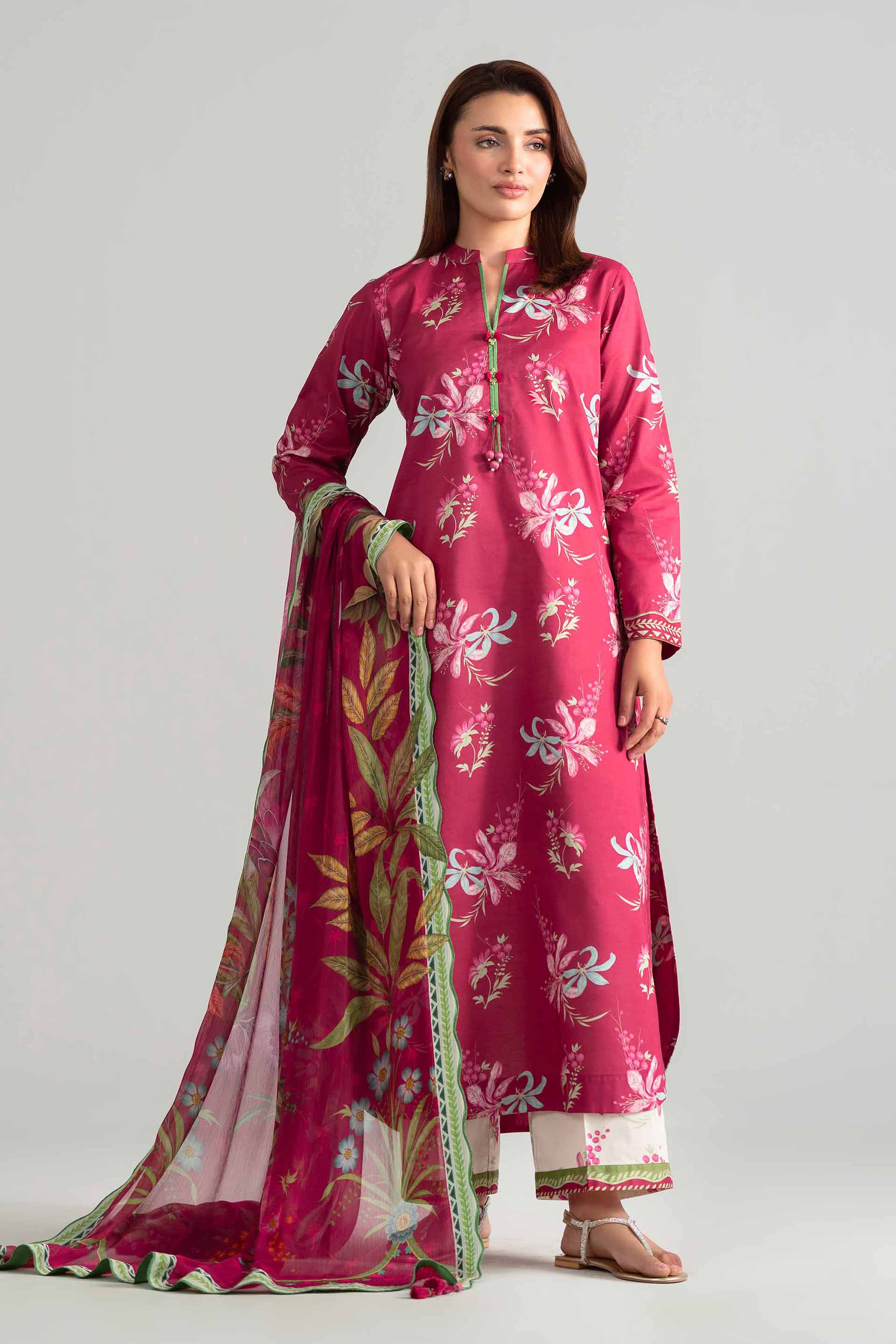 3 Piece - Digital Printed Suit - 42601904 Nishat UAE Maroon Lawn 3PC Printed