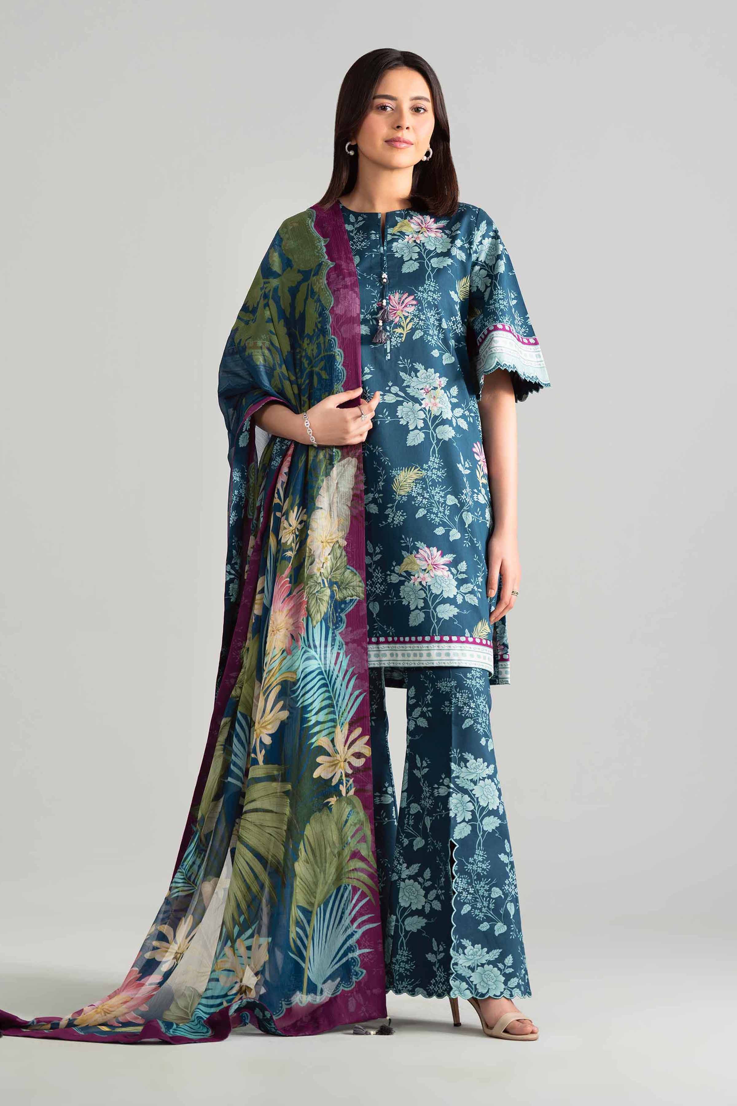 3 Piece - Digital Printed Suit - 42601905 Nishat UAE Blue Lawn 3PC Printed