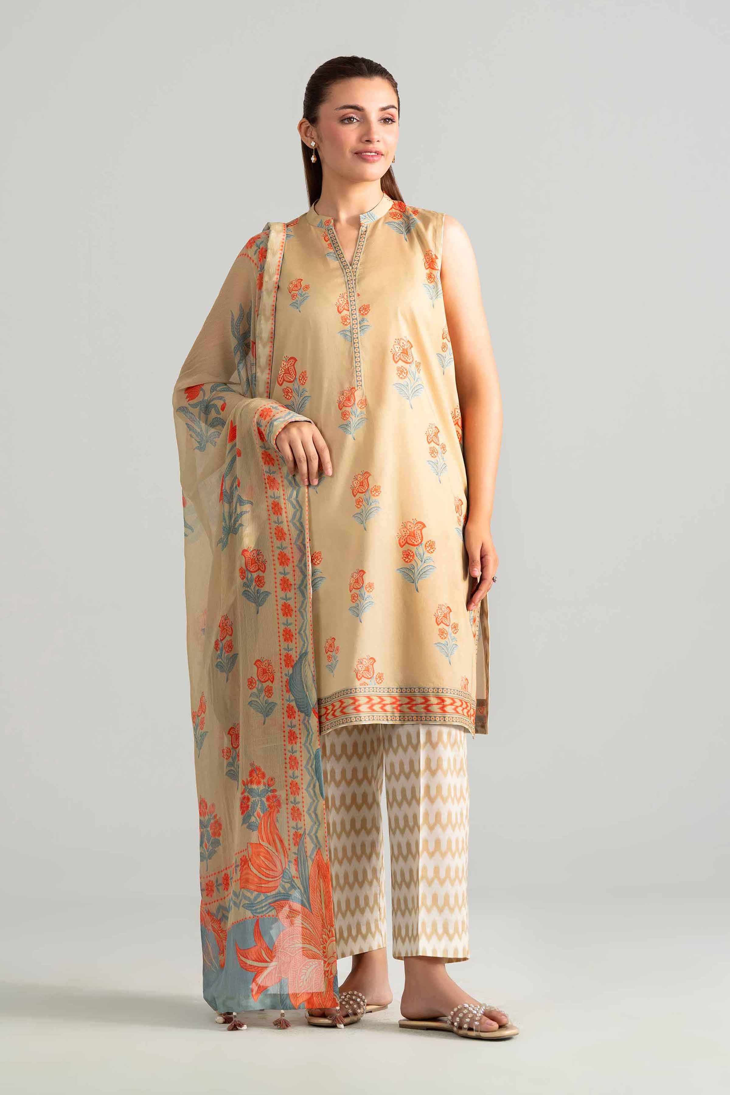 3 Piece - Digital Printed Suit - 42601906 Nishat UAE Yellow Lawn 3PC Printed