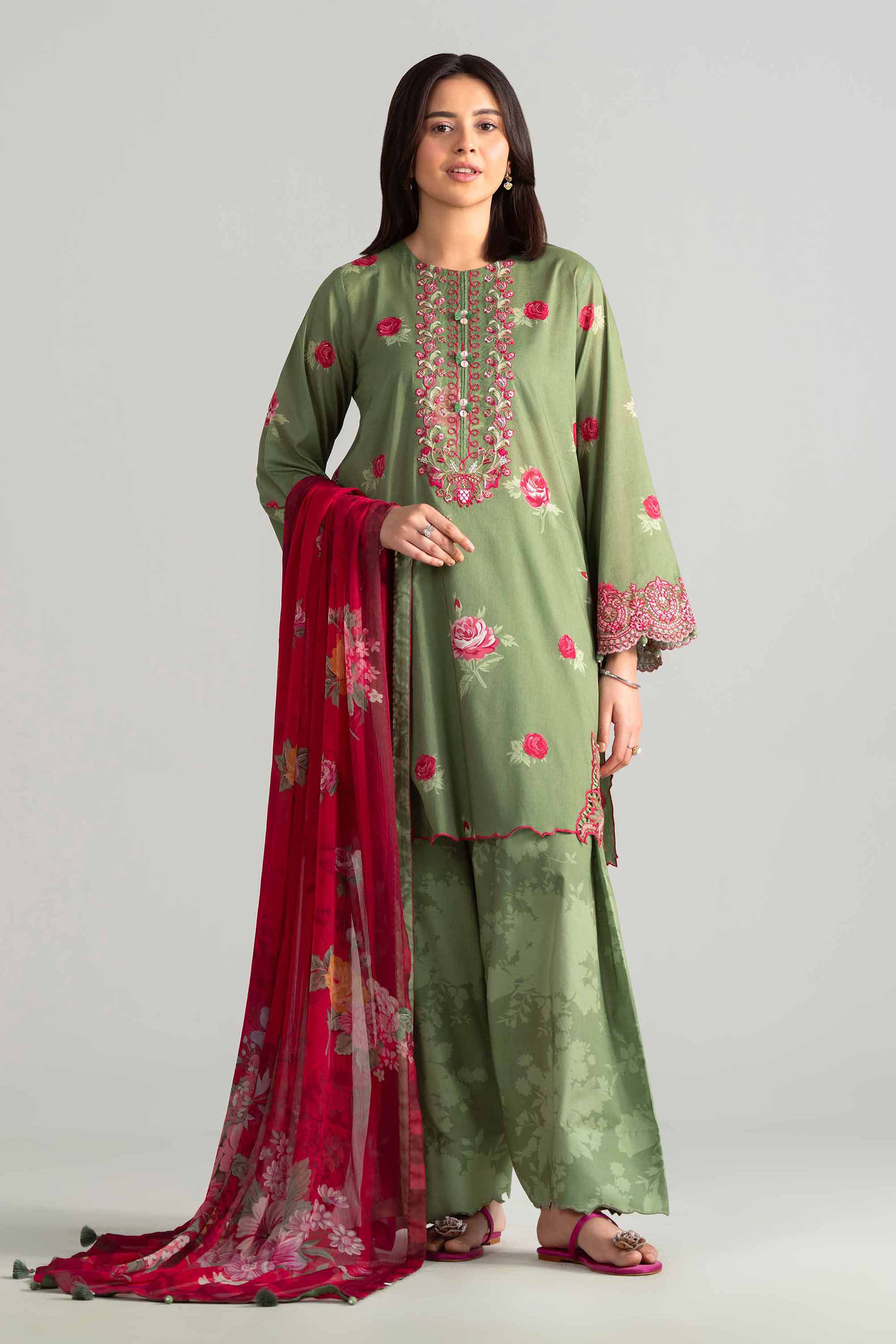 3 Piece - Digital Printed Embroidered Suit - 42601911 Nishat UAE Green Lawn 3PC Embroidered