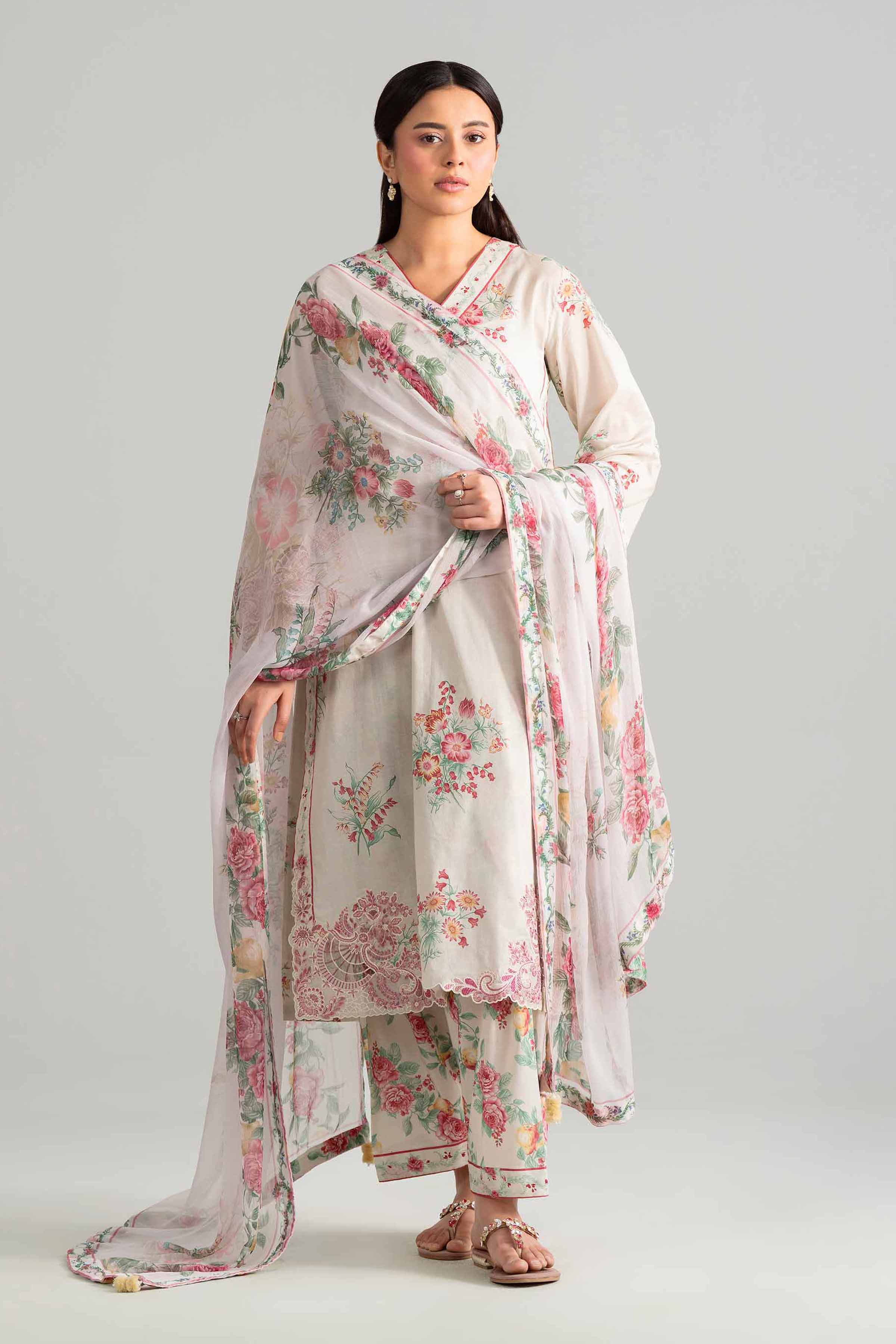 3 Piece - Digital Printed Embroidered Suit - 42601912 Beige Lawn 3PC Embroidered