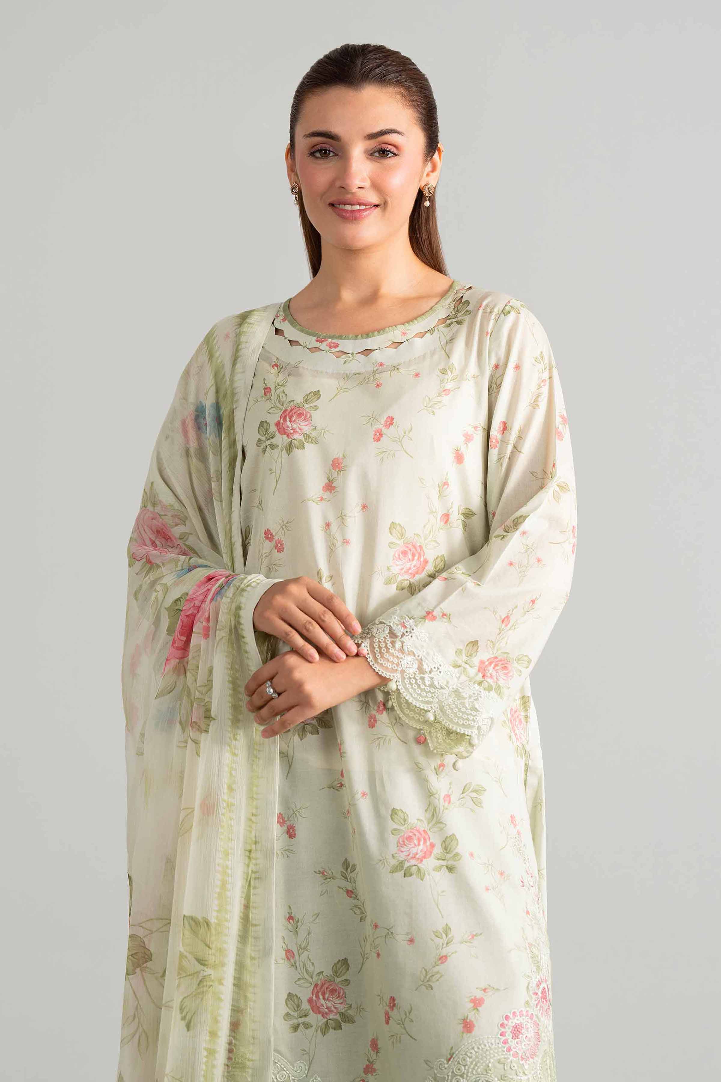 3 Piece - Digital Printed Embroidered Suit - 42601913 Green Lawn 3PC Embroidered