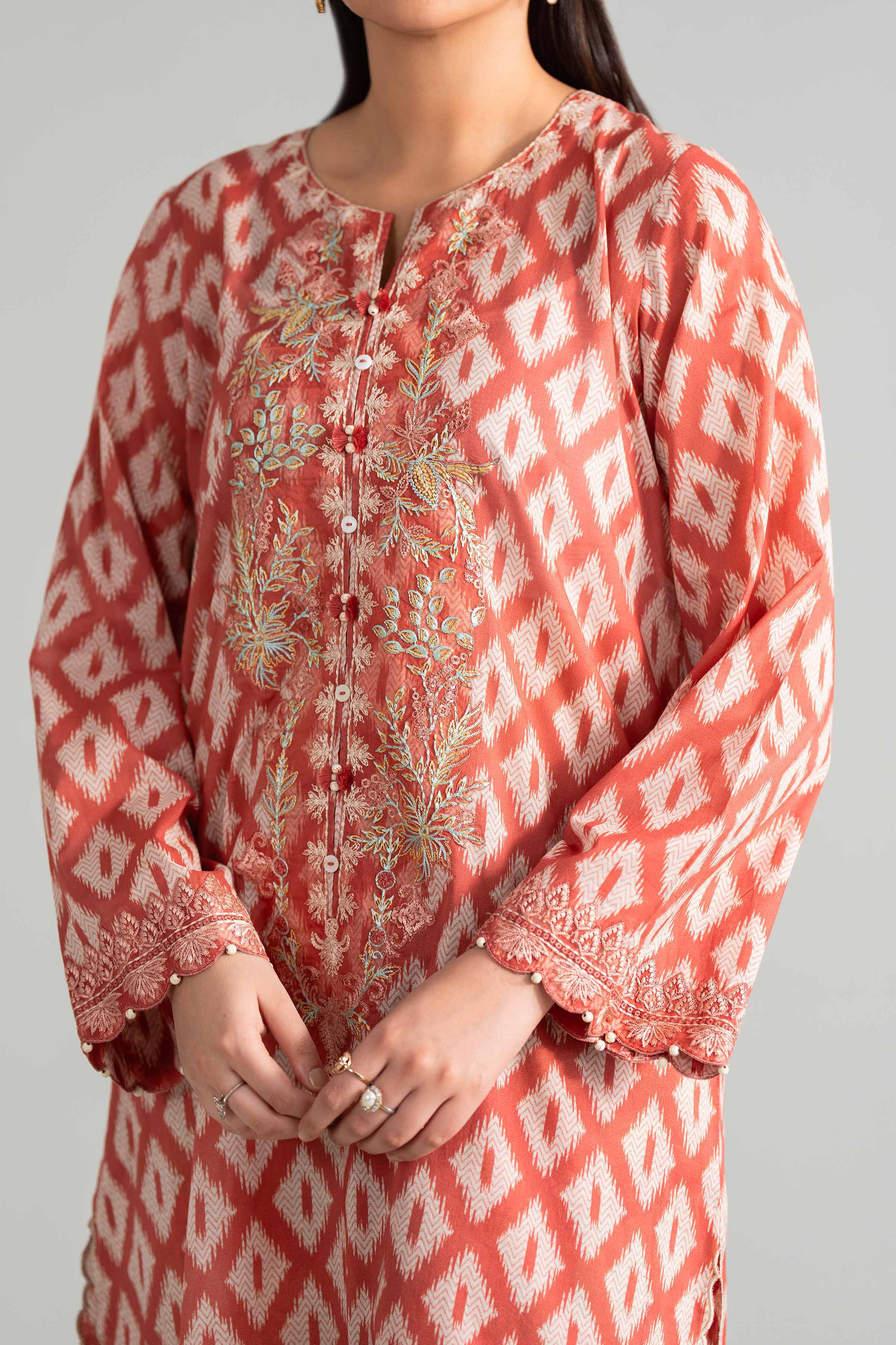 3 Piece - Digital Printed Embroidered Suit - 42601915 Brown Lawn 3PC Embroidered