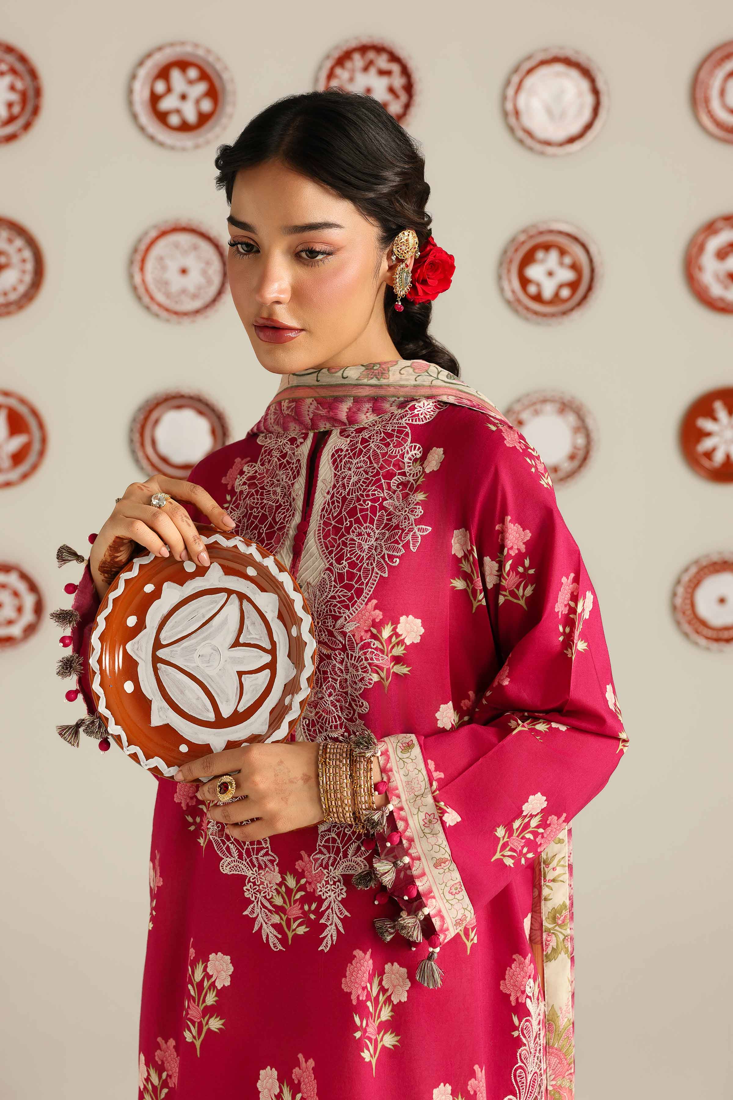 3 Piece - Digital Printed Embroidered Suit - 42601916 Maroon Lawn 3PC Embroidered