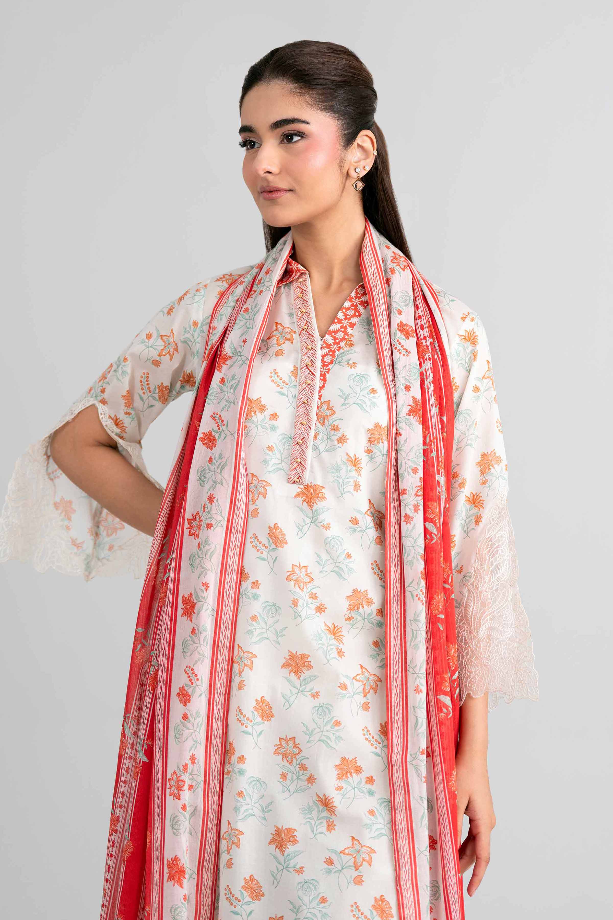 NISHAT UAE 3Pc Embroidered Unstitched Women Off White Lawn Suit