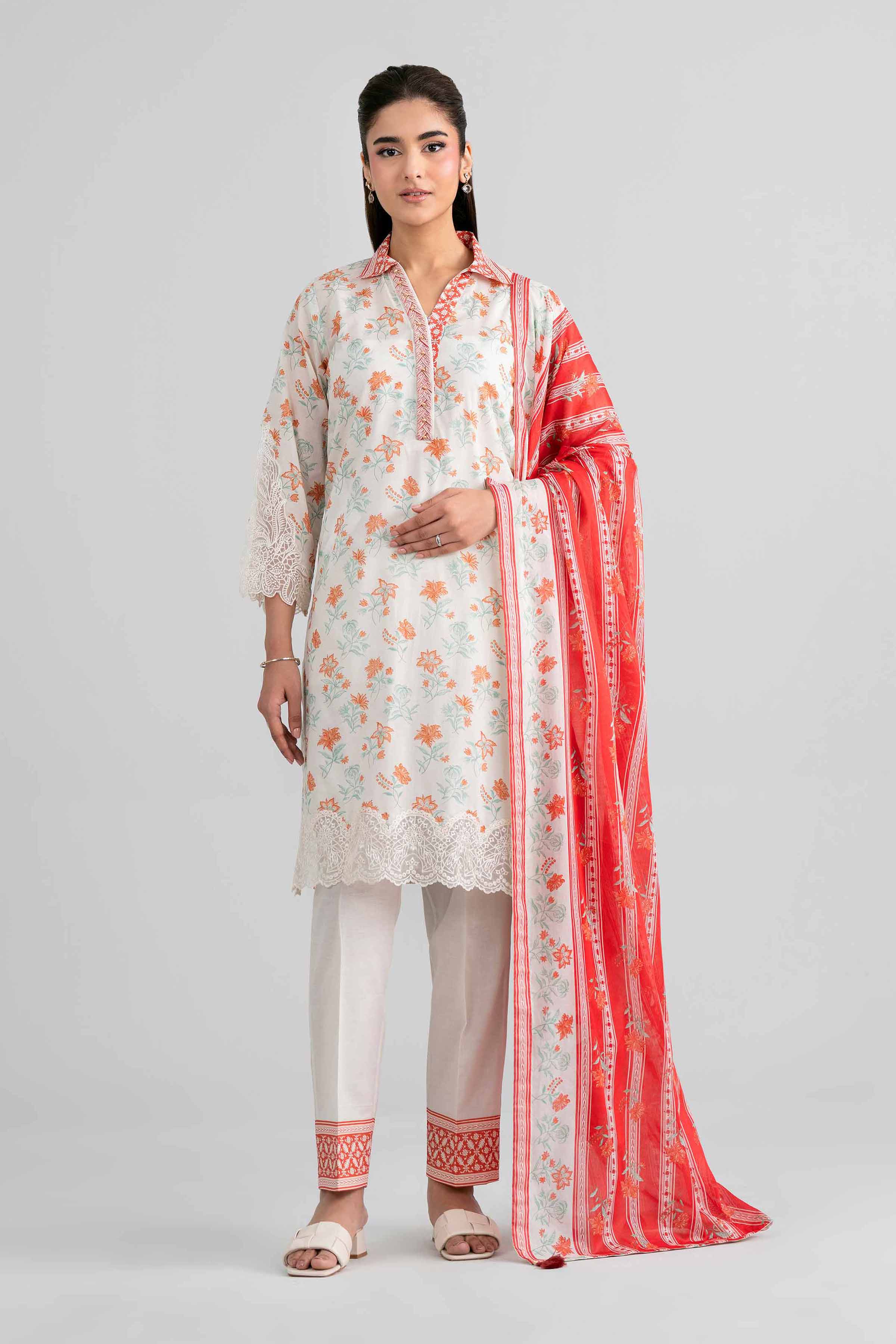 NISHAT UAE 3Pc Embroidered Unstitched Women Off White Lawn Suit