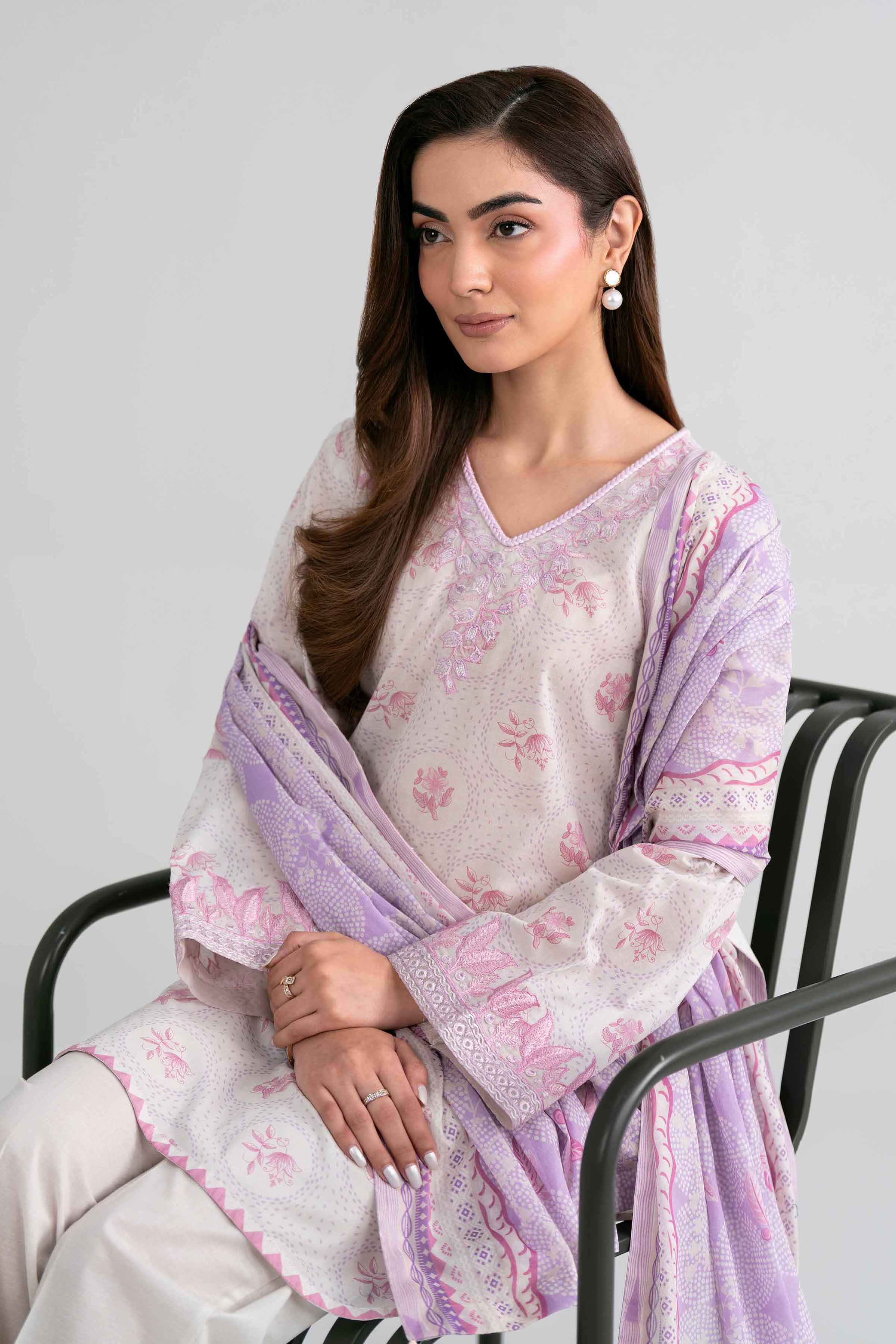 NISHAT UAE 3Pc Embroidered Unstitched Women Beige Lawn Suit