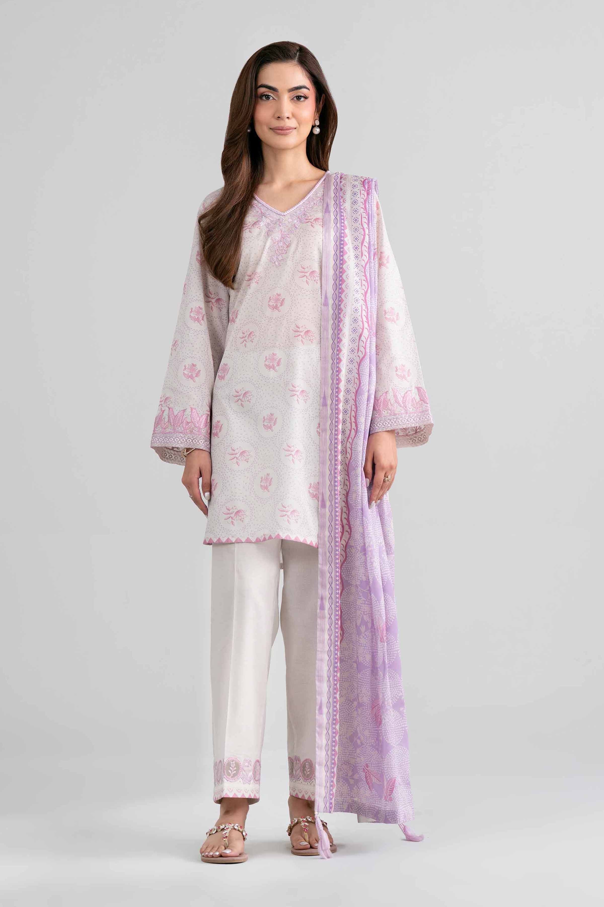 NISHAT UAE 3Pc Embroidered Unstitched Women Beige Lawn Suit