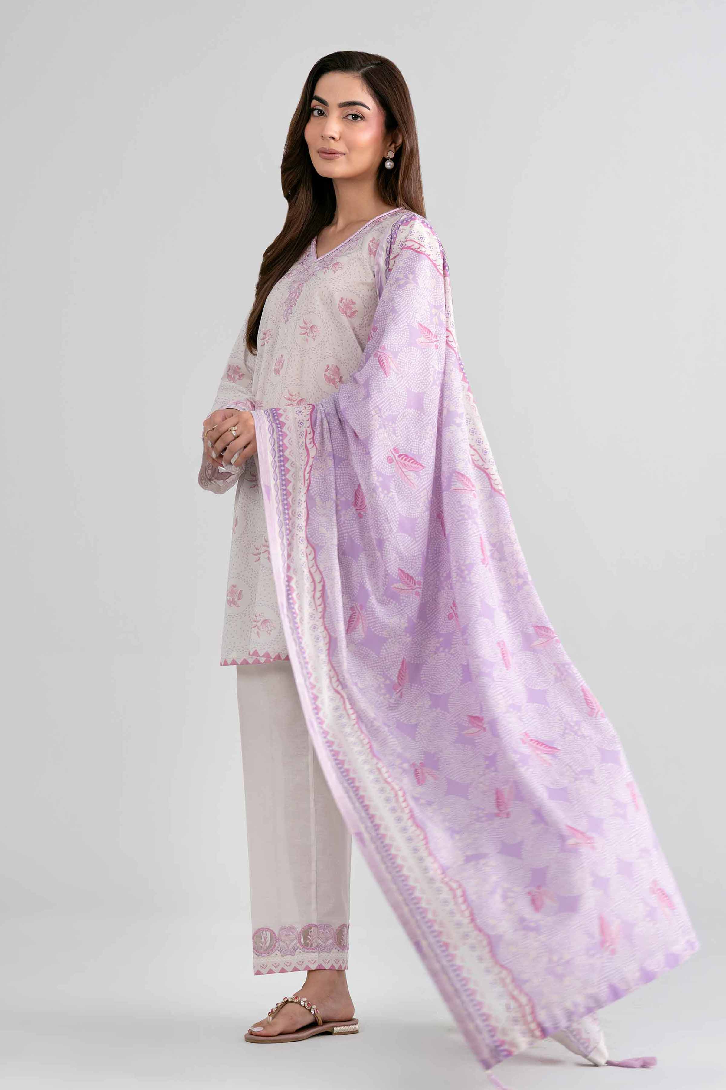 NISHAT UAE 3Pc Embroidered Unstitched Women Beige Lawn Suit