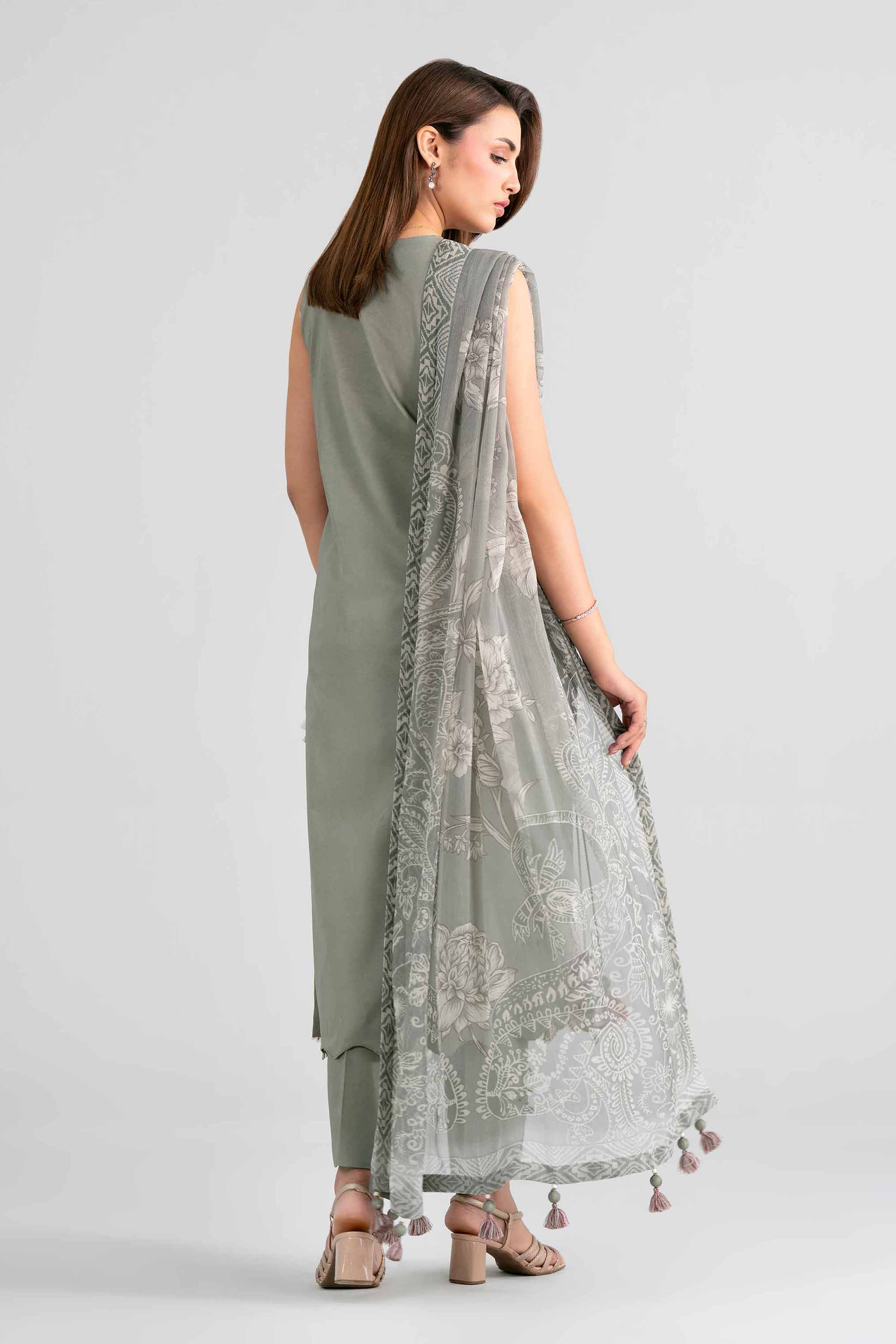 NISHAT UAE 3Pc Embroidered Unstitched Women Green Lawn Suit