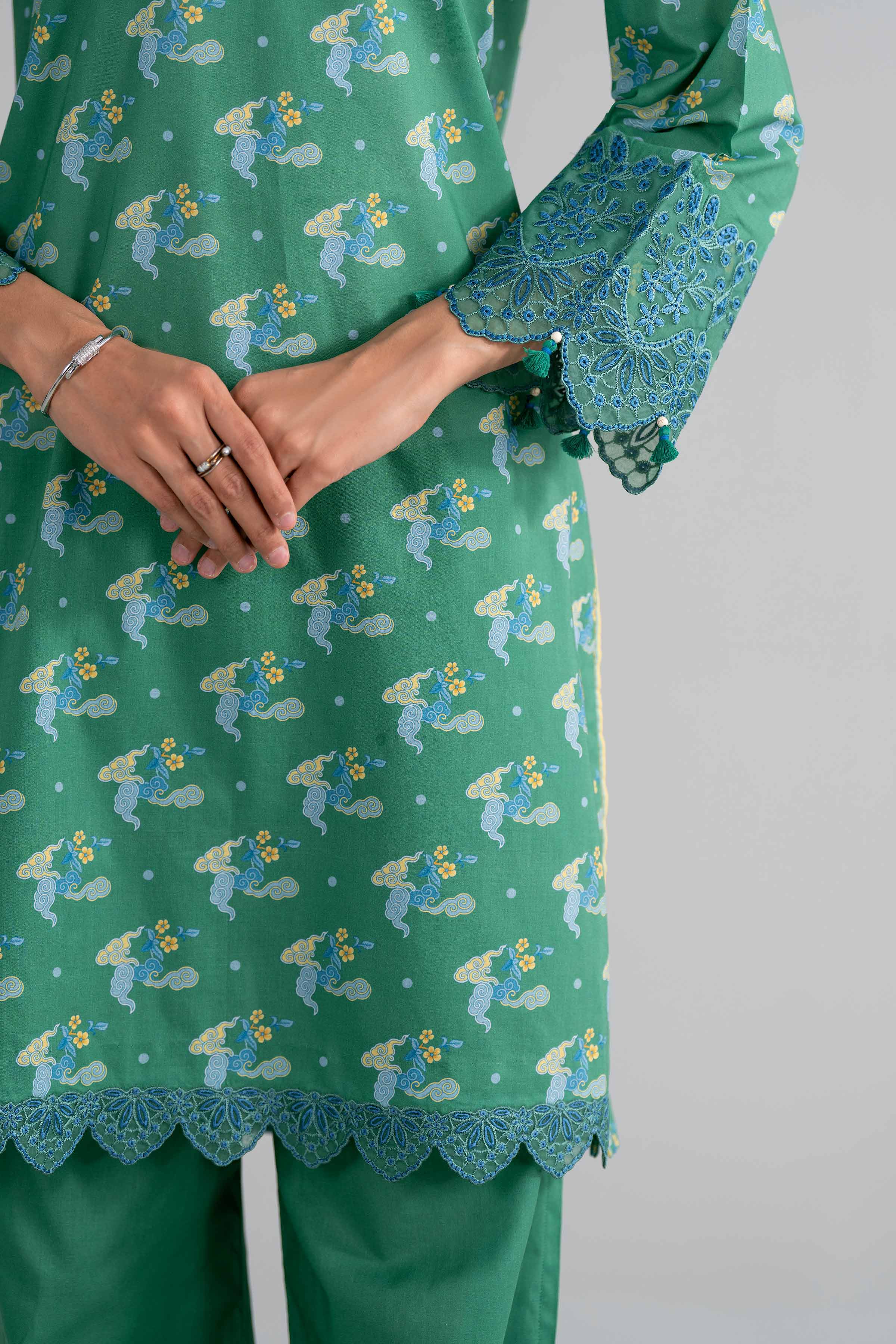 NISHAT UAE 3Pc Embroidered Unstitched Women Green Lawn Suit