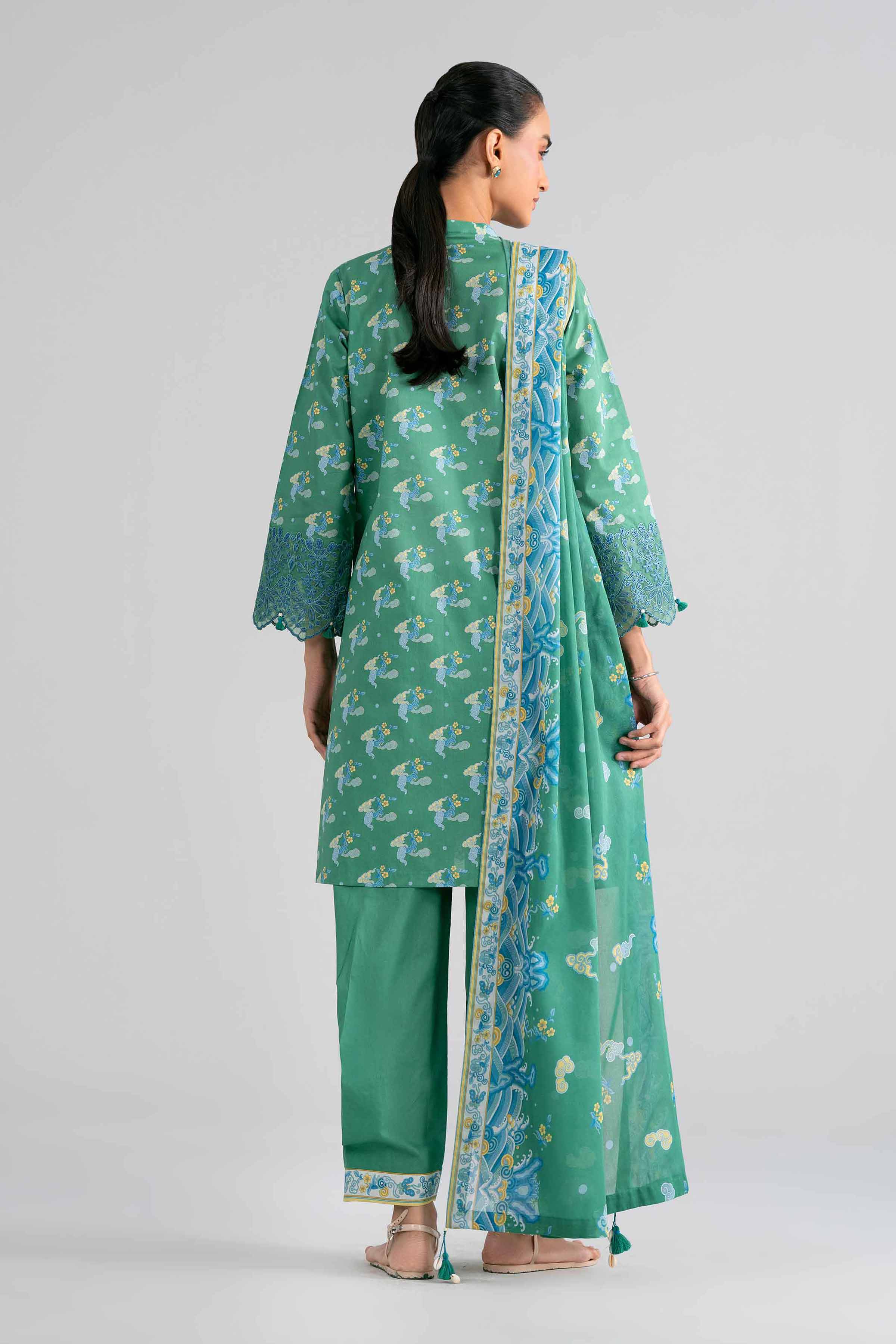 NISHAT UAE 3Pc Embroidered Unstitched Women Green Lawn Suit