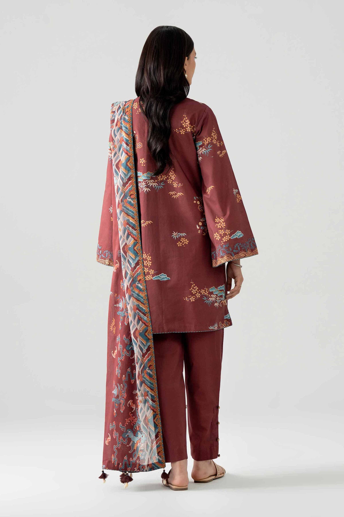NISHAT UAE 3Pc Embroidered Unstitched Women Maroon Lawn Suit