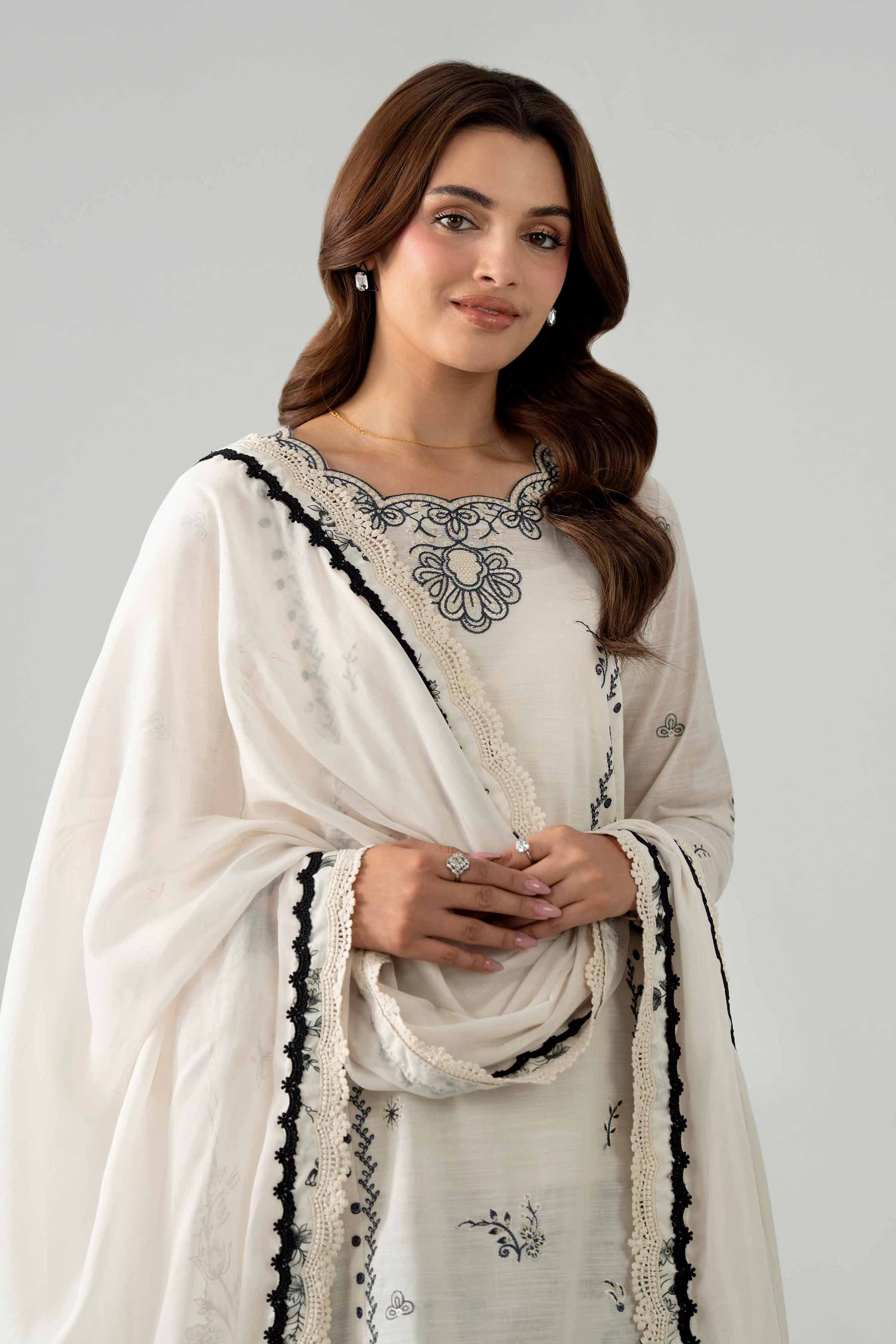 NISHAT UAE 3Pc Embroidered Unstitched Women Beige Lawn Suit