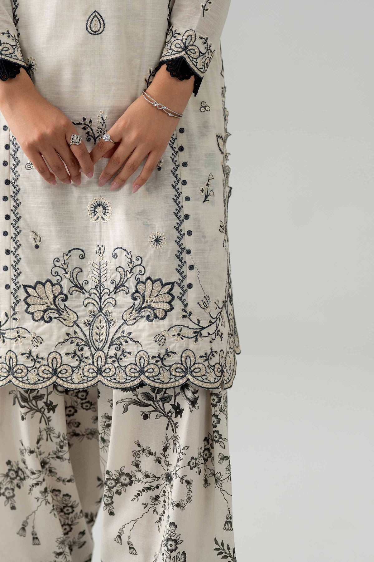 NISHAT UAE 3Pc Embroidered Unstitched Women Beige Lawn Suit
