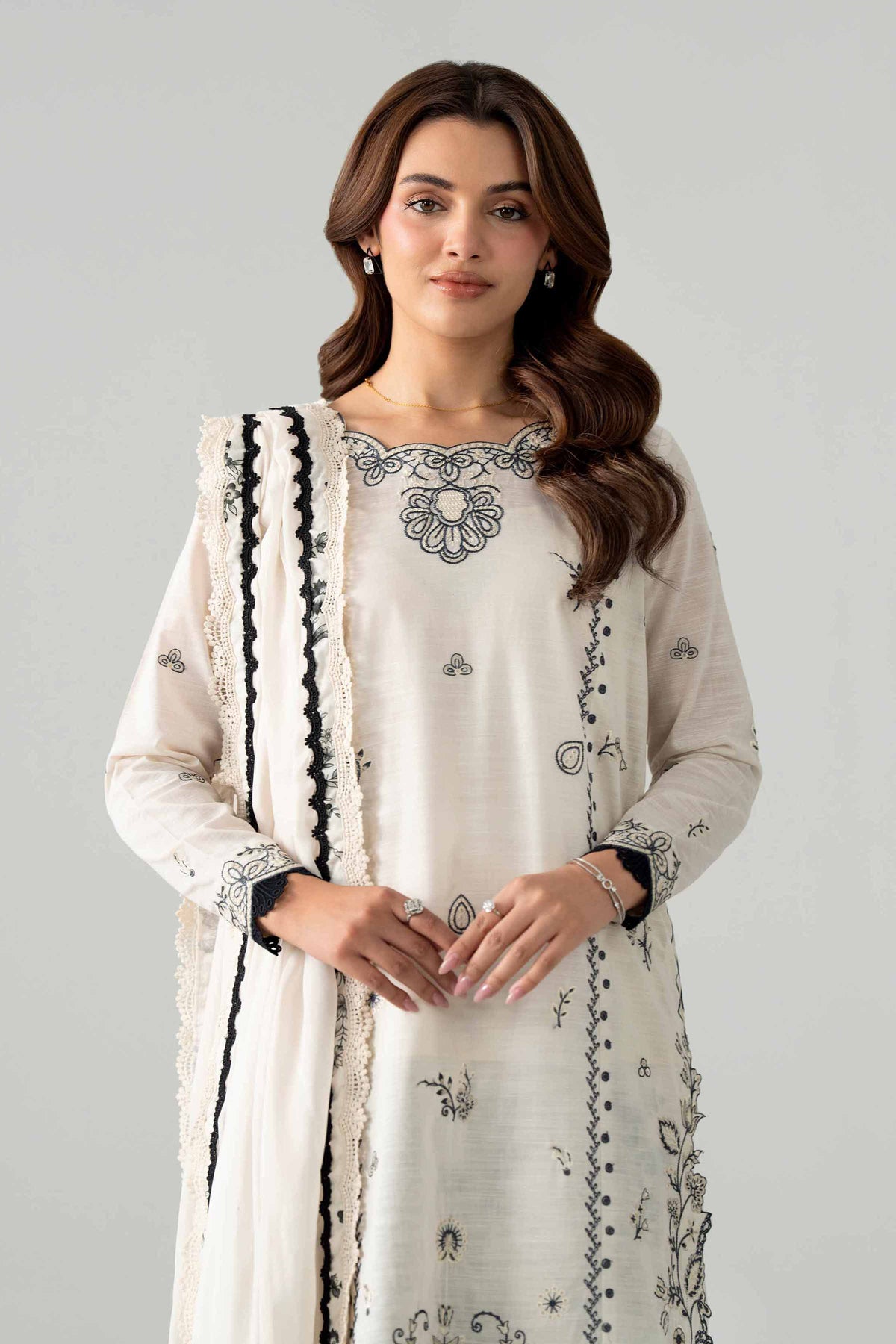 NISHAT UAE 3Pc Embroidered Unstitched Women Beige Lawn Suit