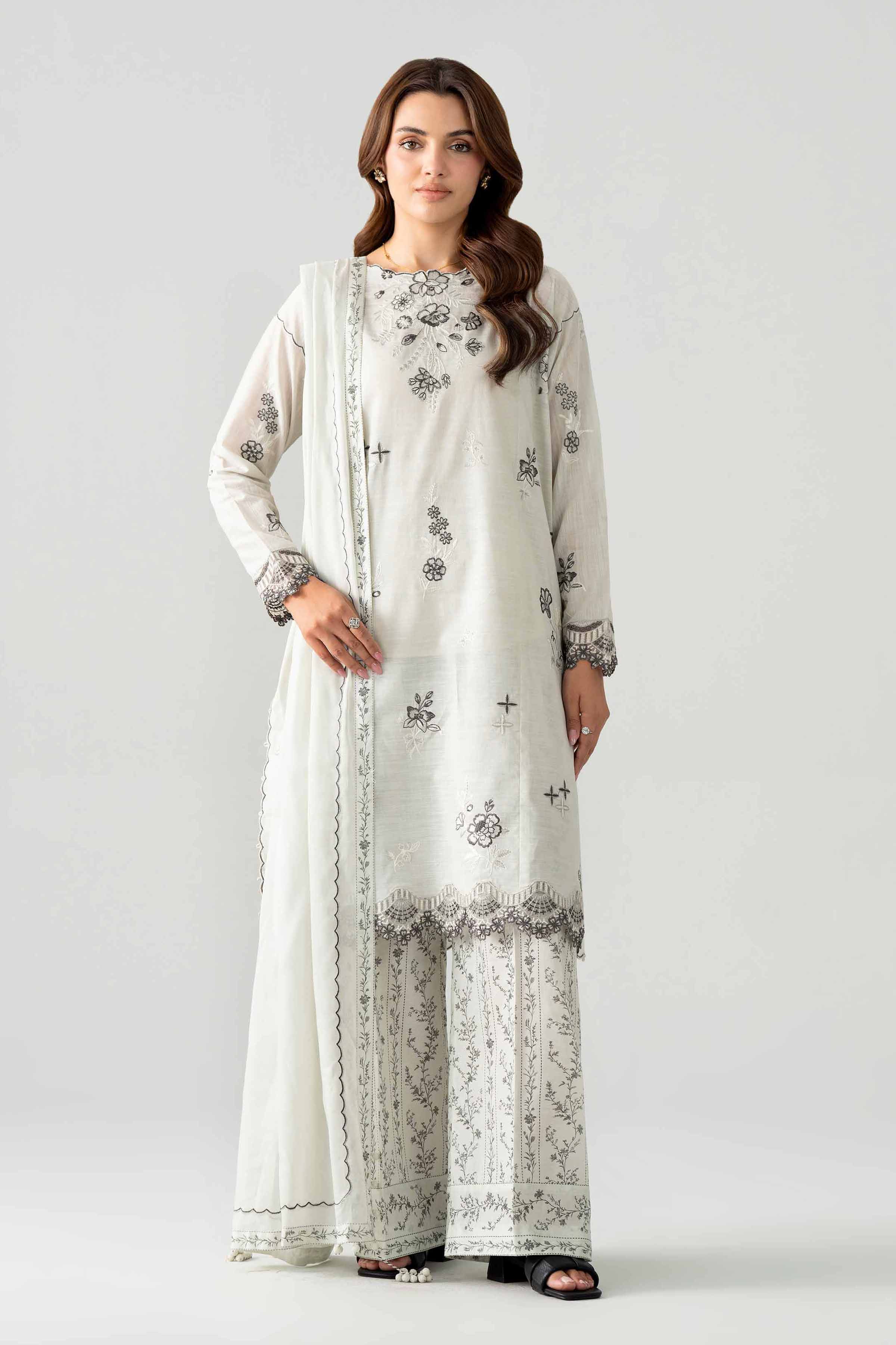 NISHAT UAE 3Pc Embroidered Unstitched Women White Lawn Suit