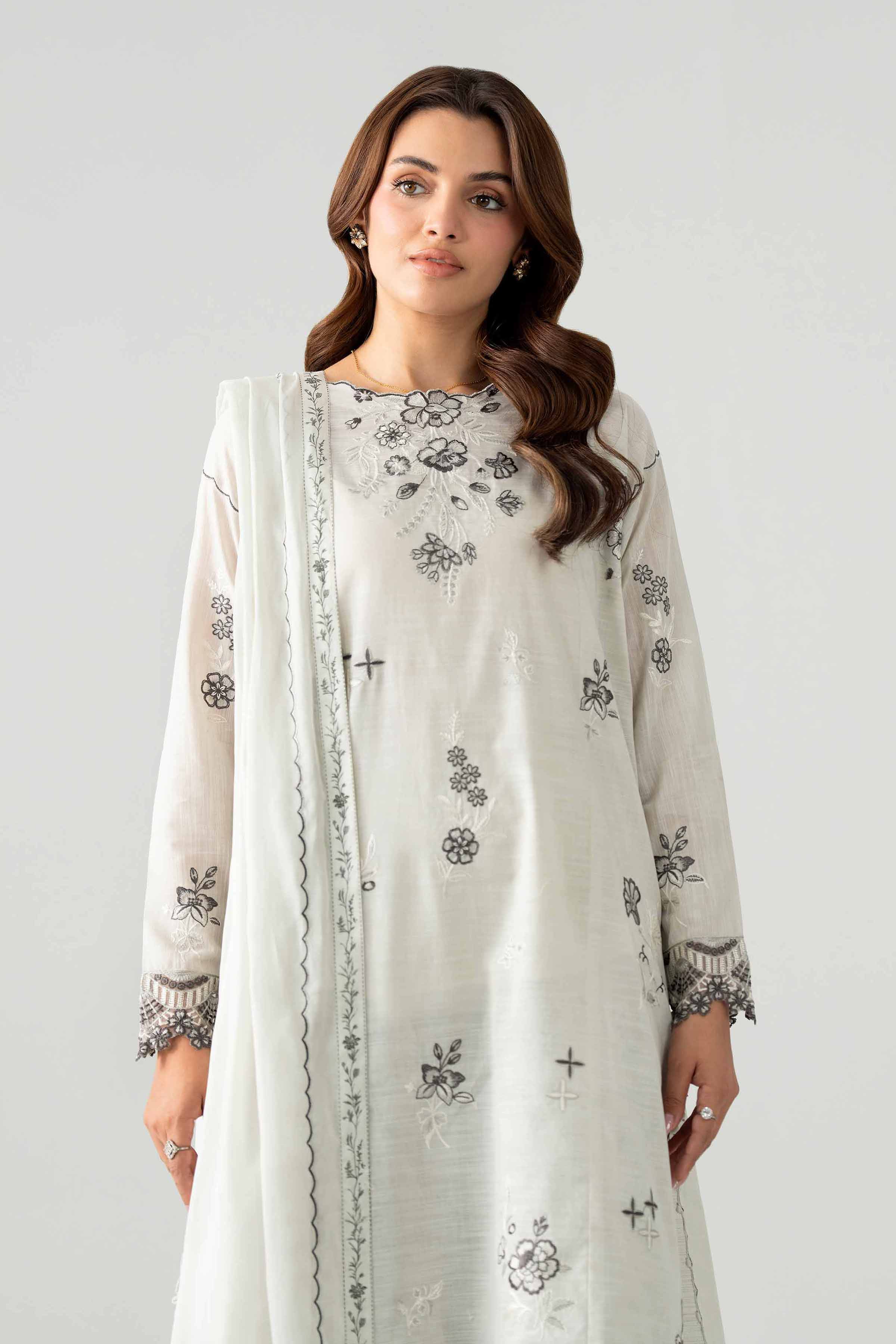 NISHAT UAE 3Pc Embroidered Unstitched Women White Lawn Suit
