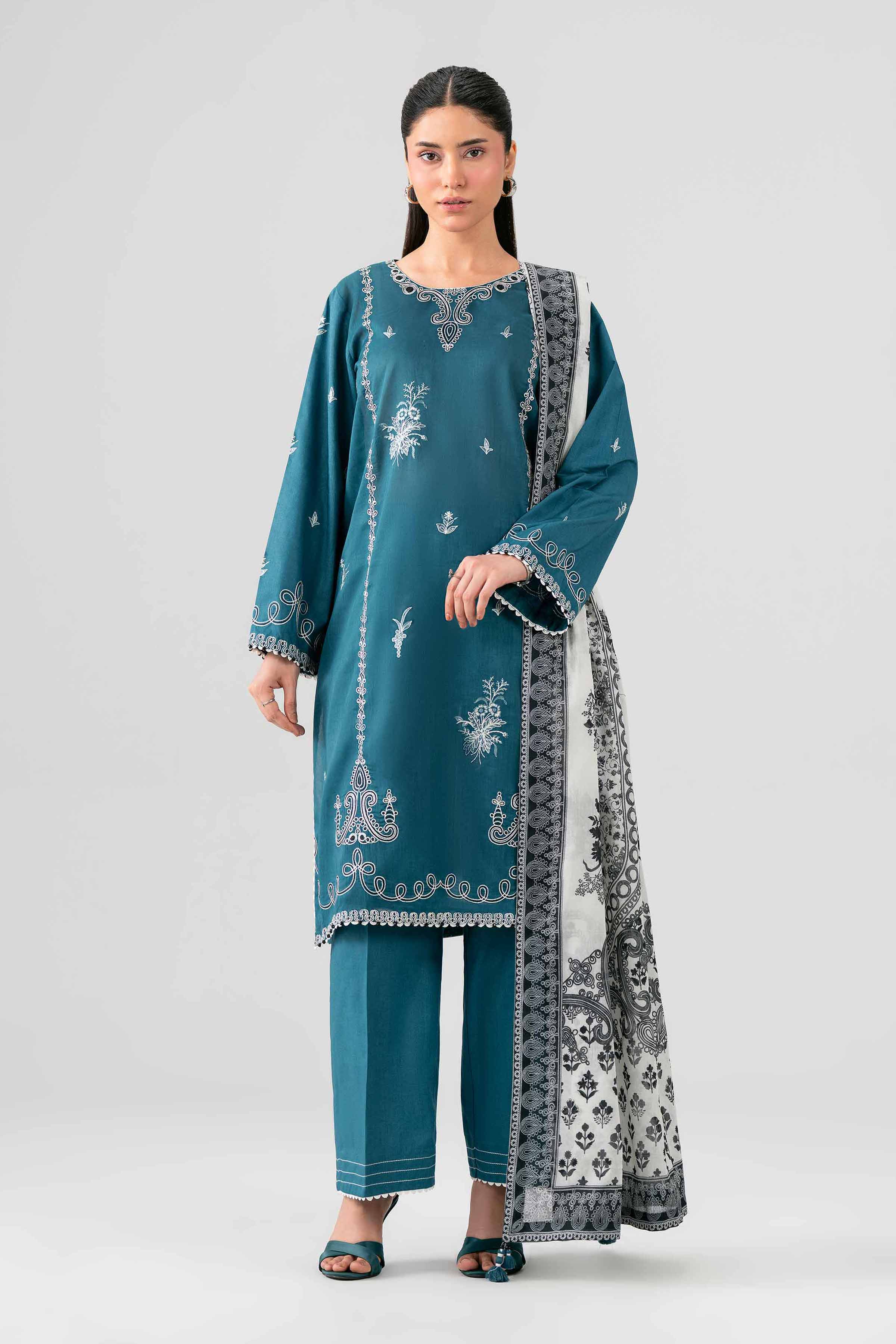 NISHAT UAE 3Pc Embroidered Unstitched Women Green Dobby Suit