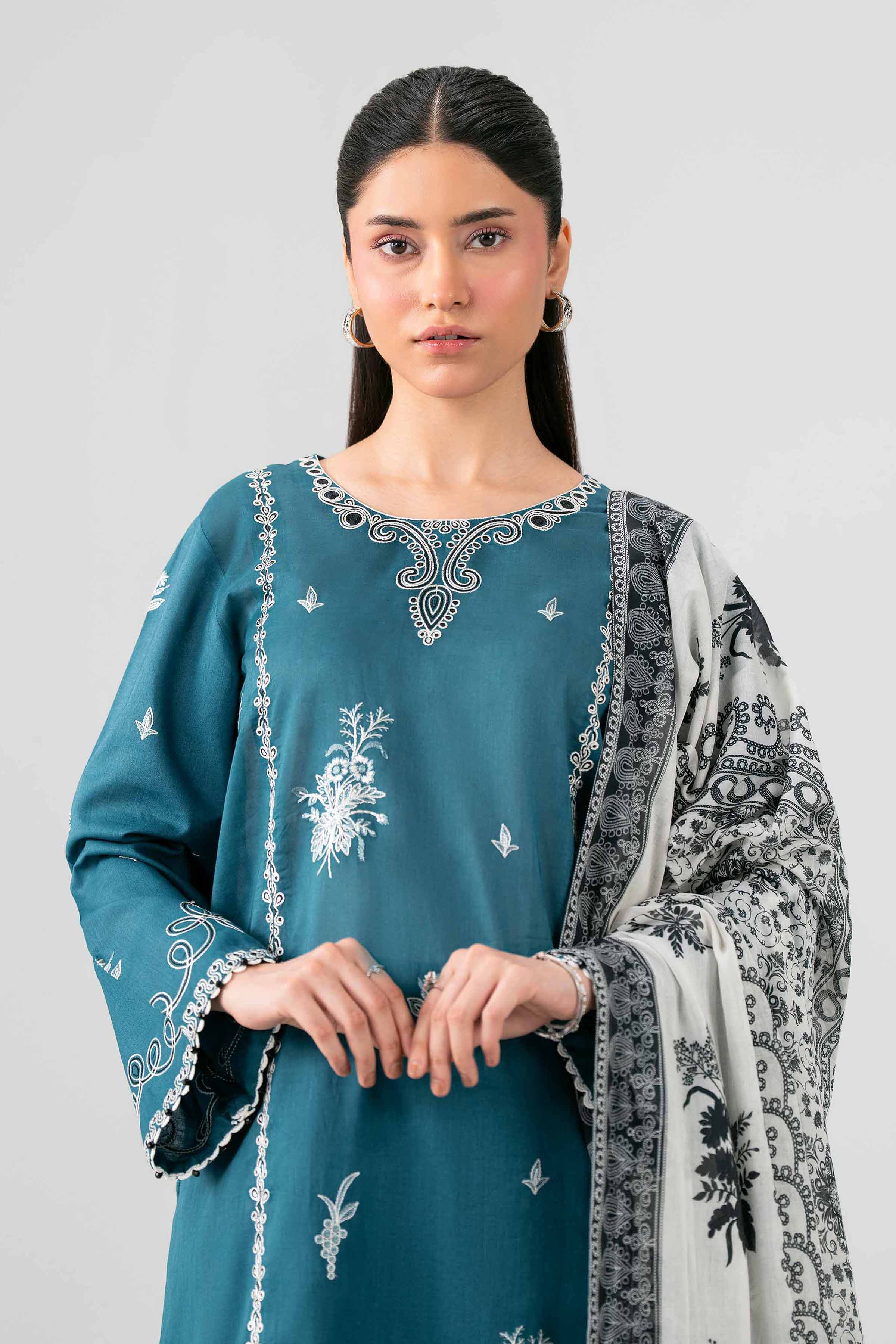 NISHAT UAE 3Pc Embroidered Unstitched Women Green Dobby Suit