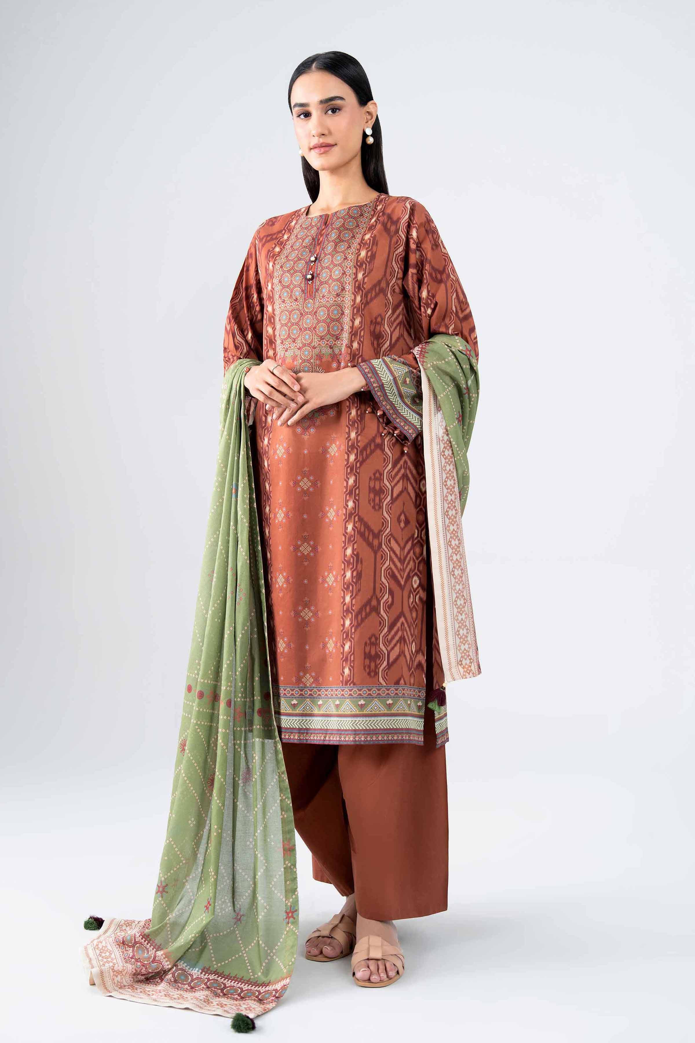 NISHAT UAE 2Pc Printed Unstitched Women Brown Lawn Suit
