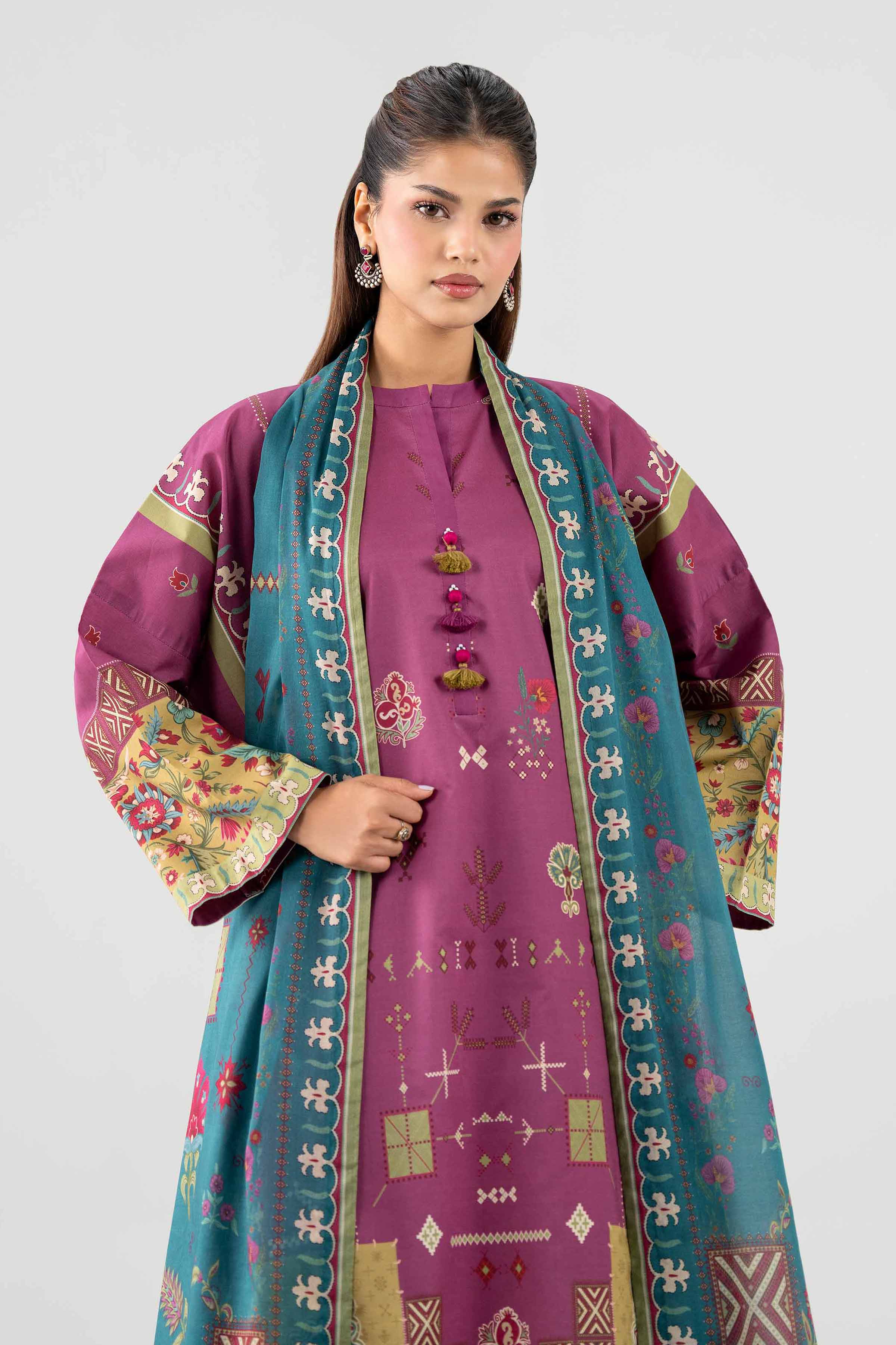 NISHAT UAE 2Pc Printed Unstitched Women Purple Lawn Suit