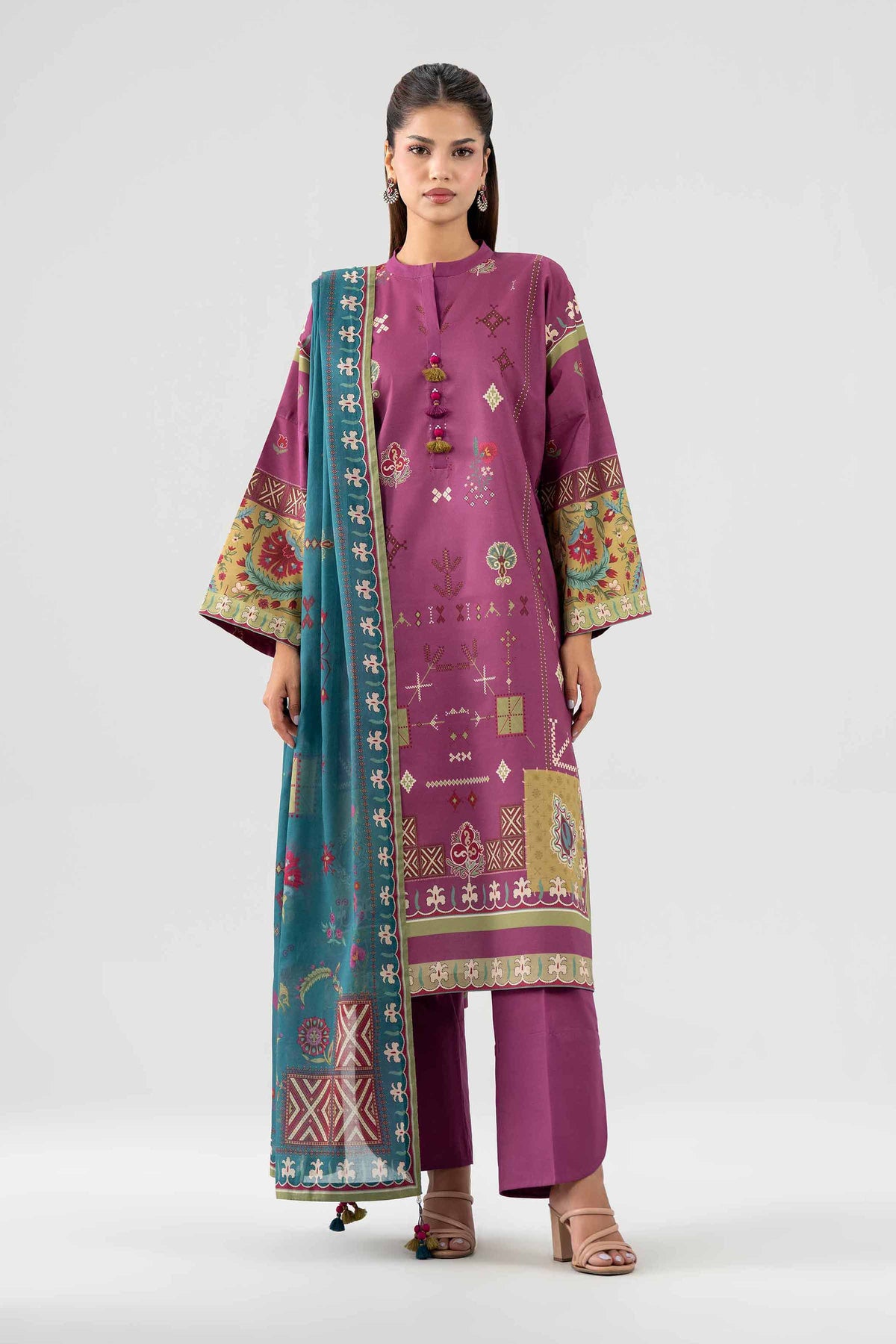 NISHAT UAE 2Pc Printed Unstitched Women Purple Lawn Suit