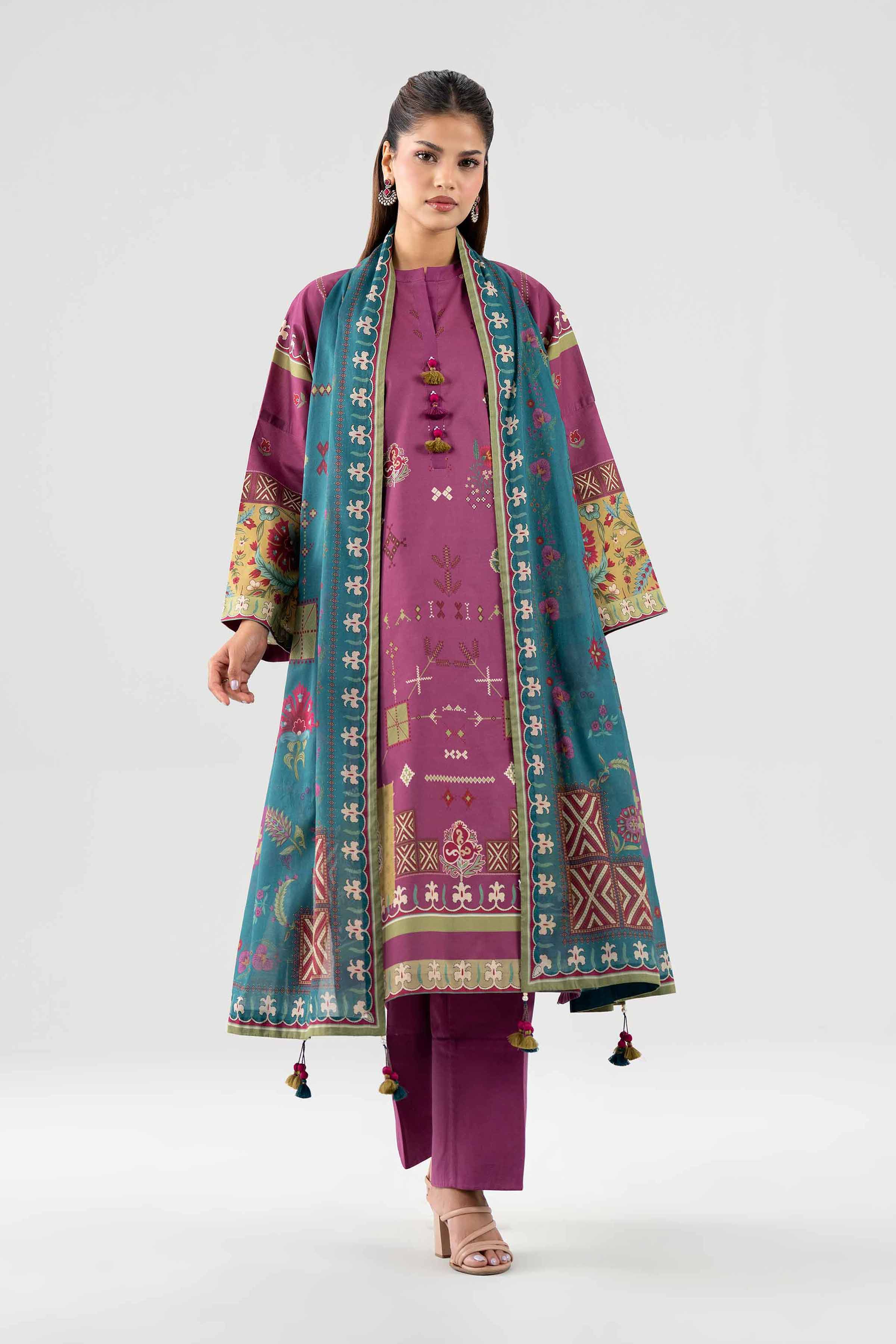 NISHAT UAE 2Pc Printed Unstitched Women Purple Lawn Suit
