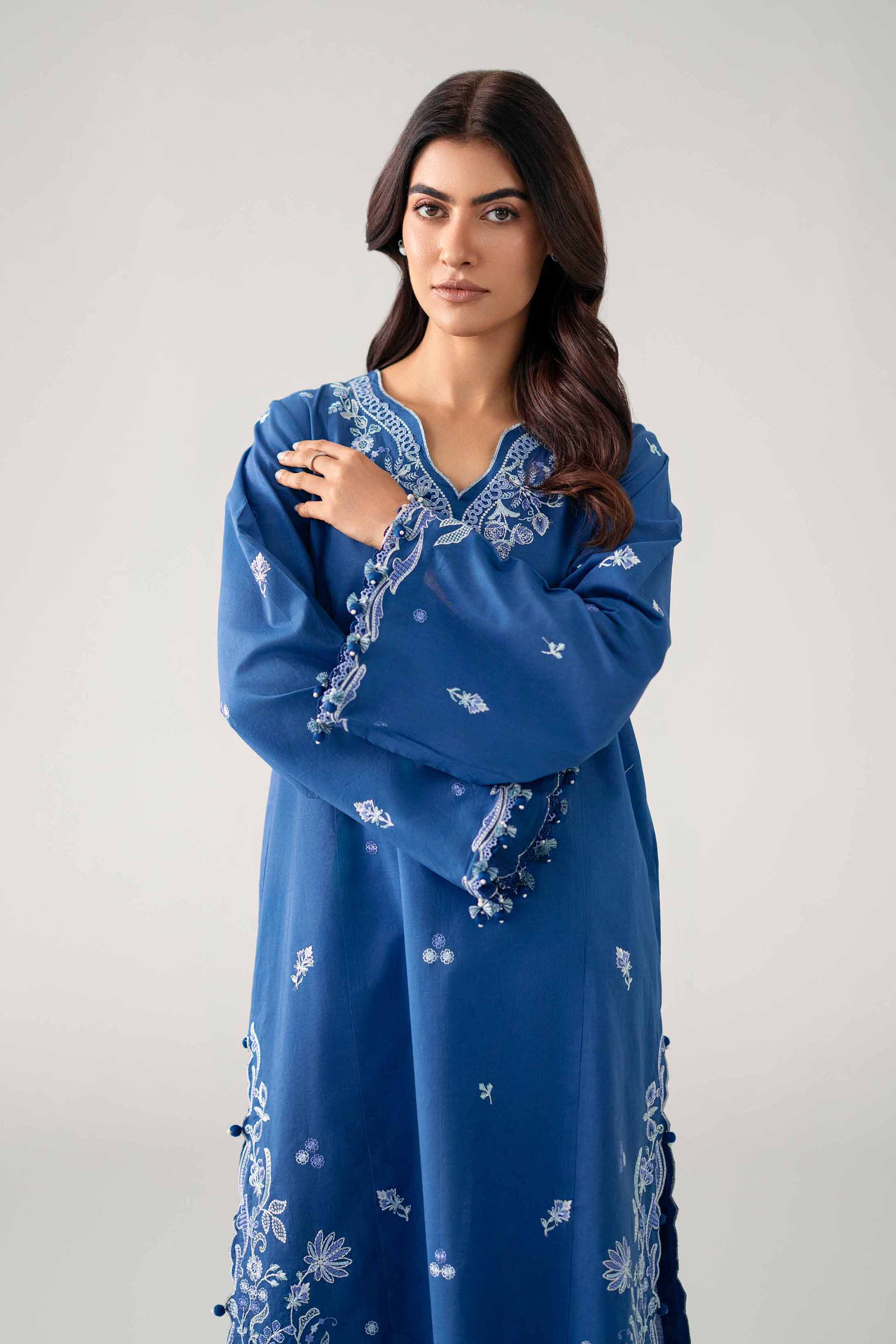 NISHAT UAE 2Pc Embroidered Unstitched Women Blue Lawn Suit