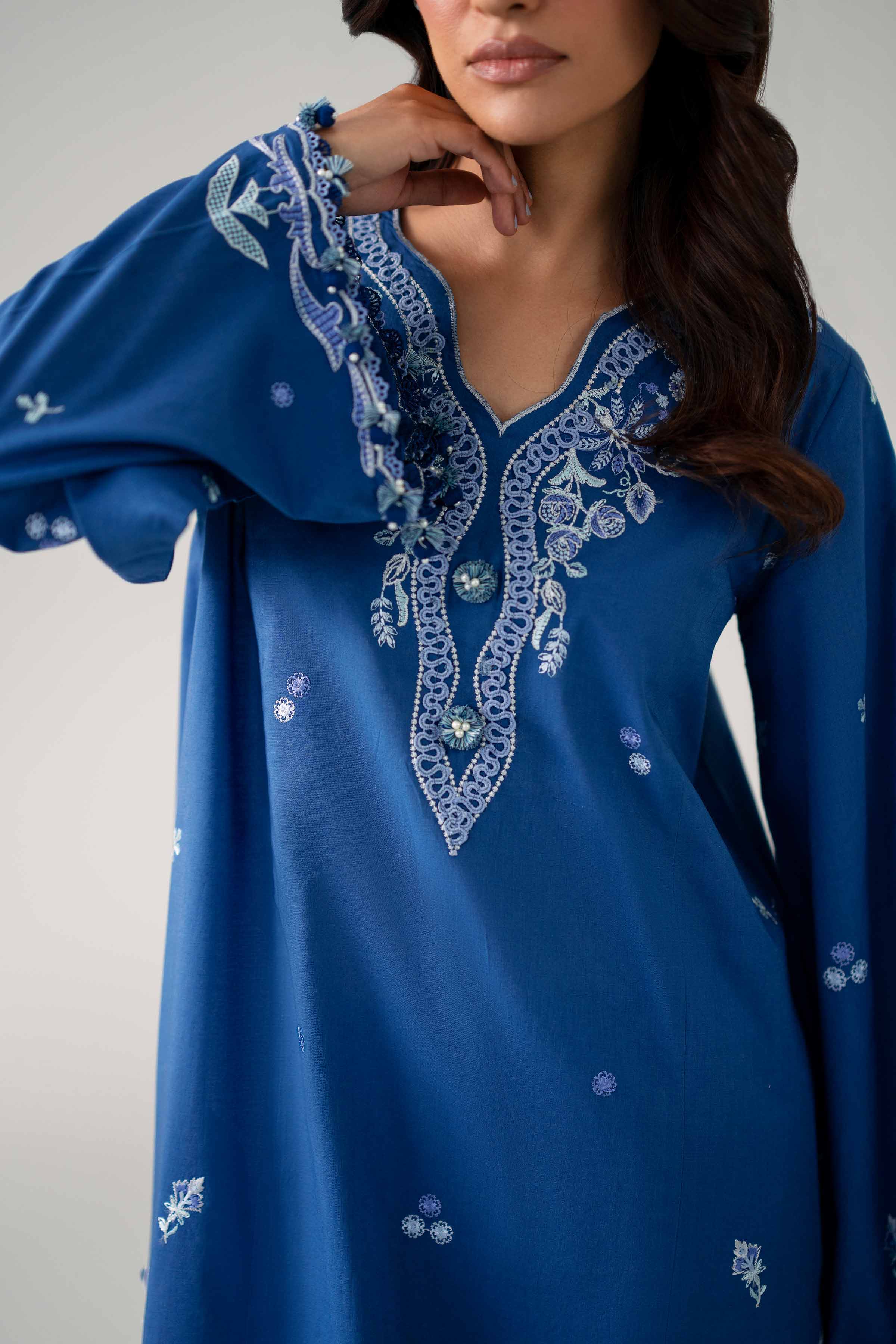 NISHAT UAE 2Pc Embroidered Unstitched Women Blue Lawn Suit