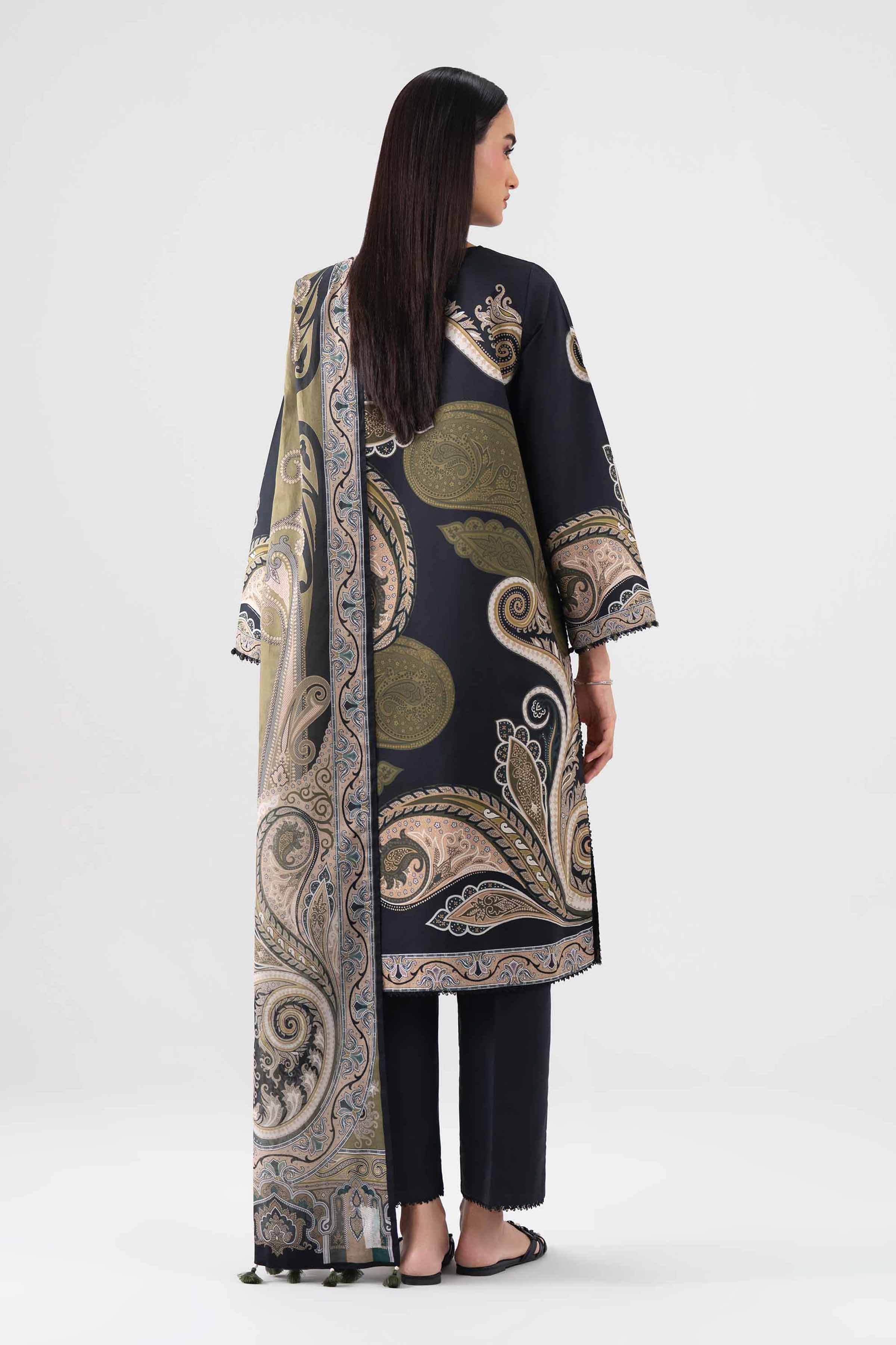 NISHAT UAE 3Pc Printed Unstitched Women Black Lawn Suit