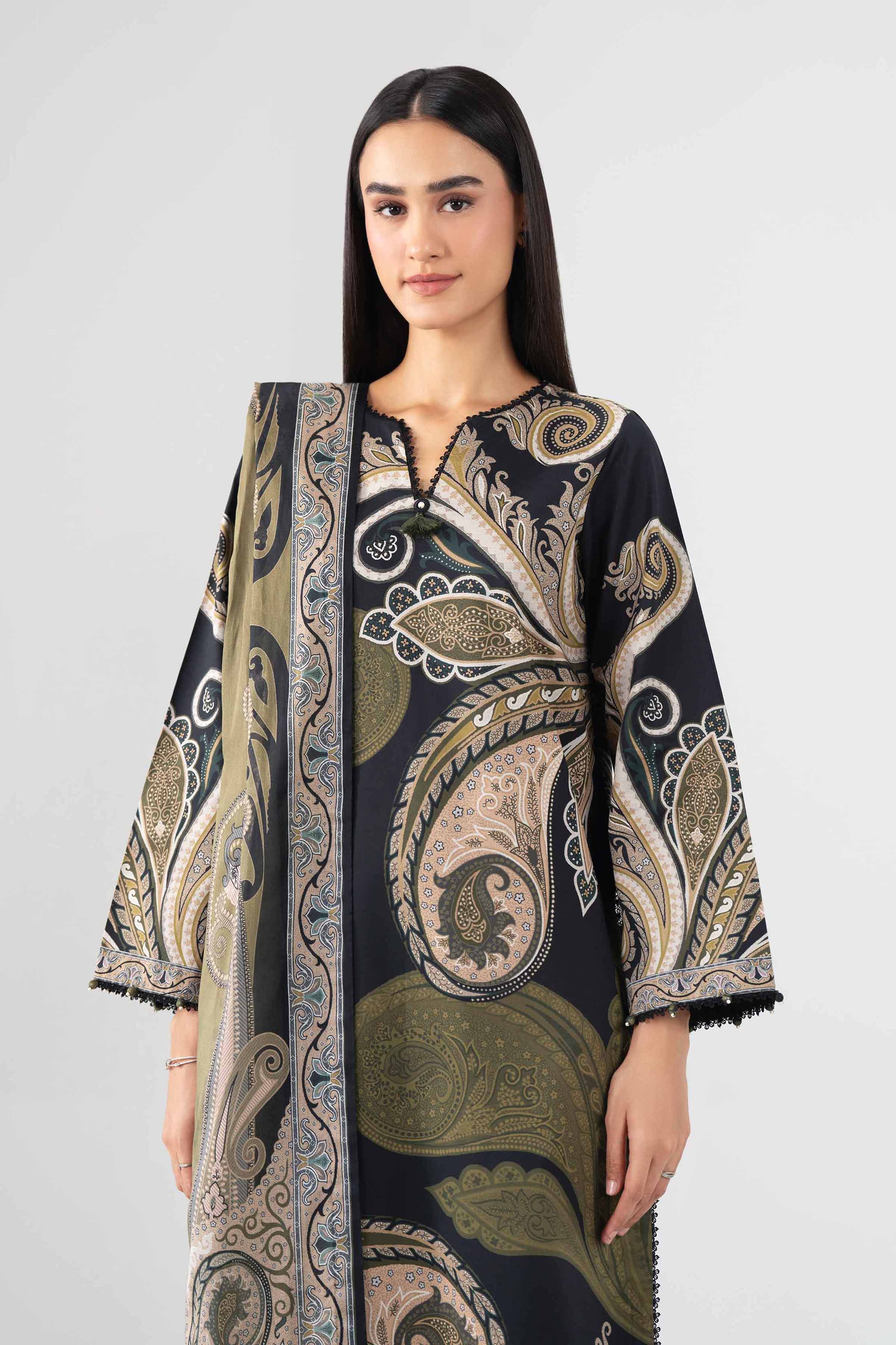 NISHAT UAE 3Pc Printed Unstitched Women Black Lawn Suit