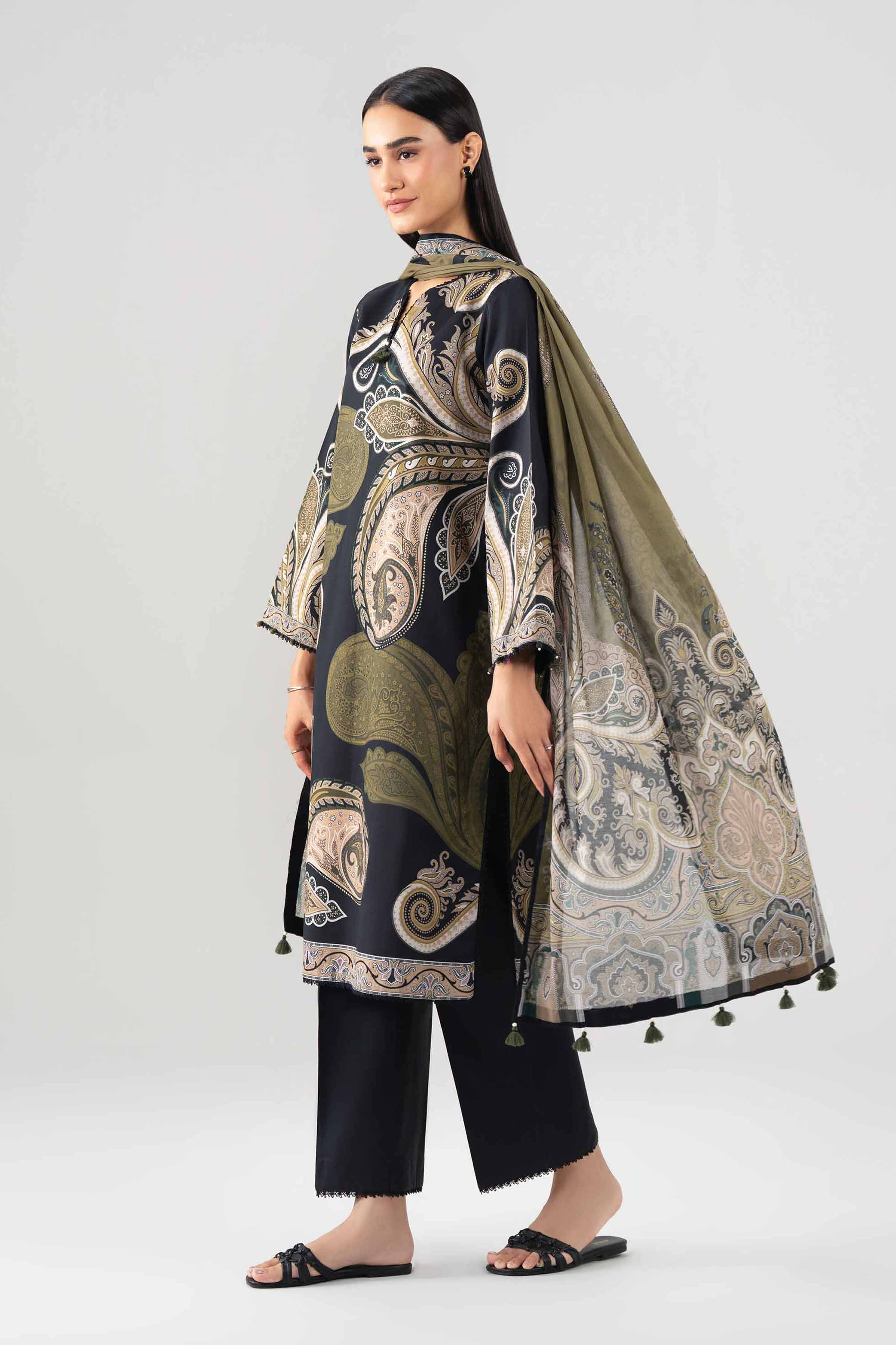 NISHAT UAE 3Pc Printed Unstitched Women Black Lawn Suit