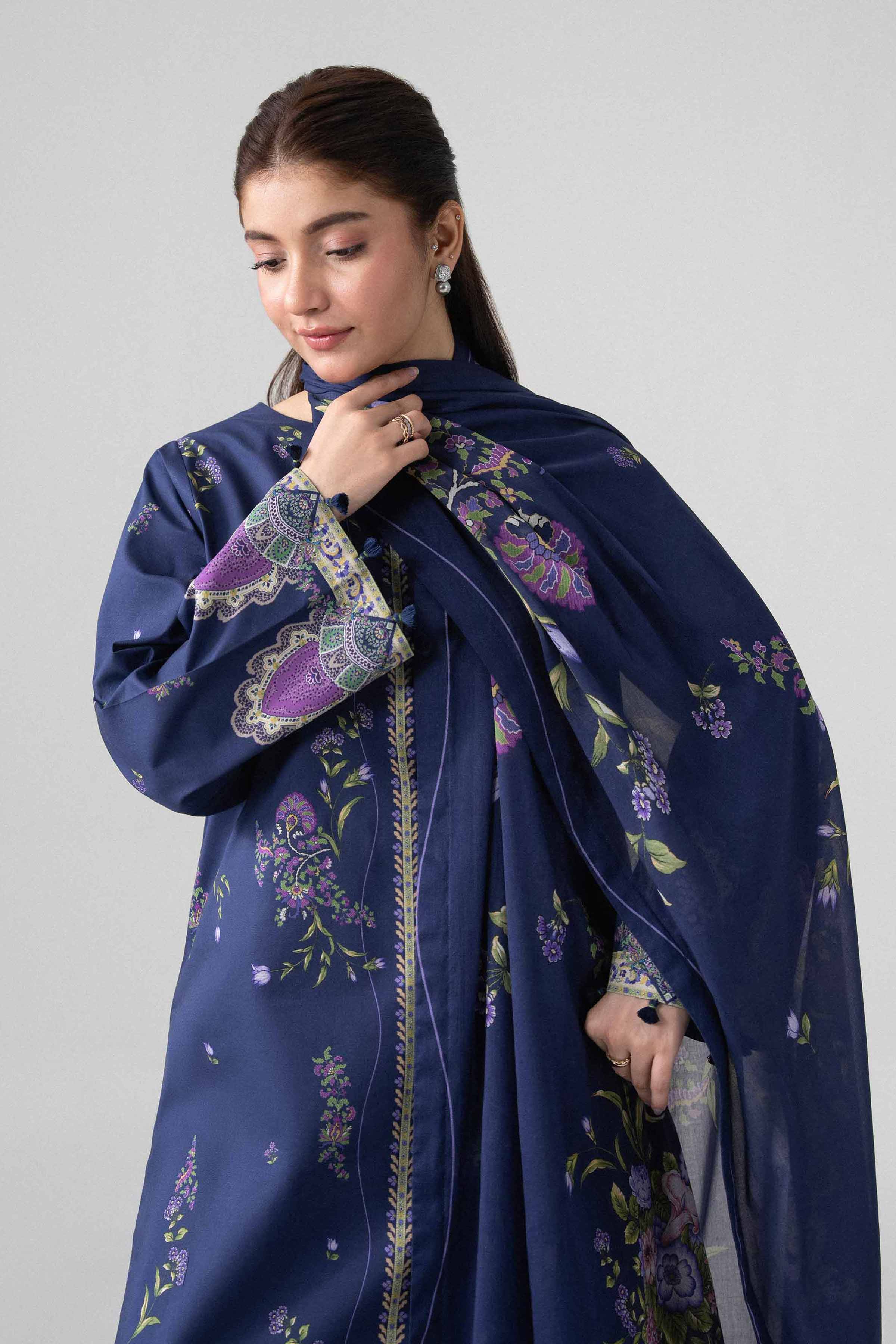 NISHAT UAE 3Pc Printed Unstitched Women Blue Lawn Suit