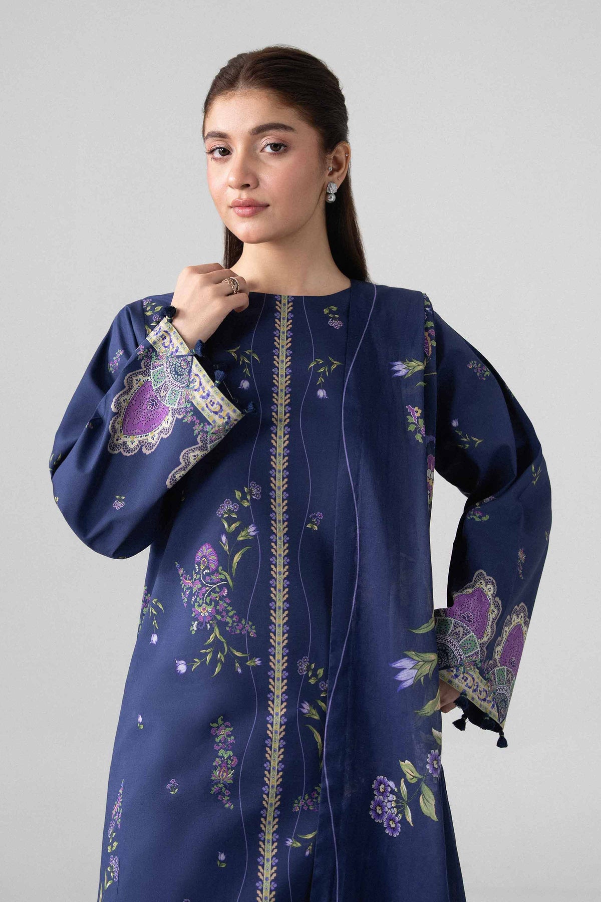 NISHAT UAE 3Pc Printed Unstitched Women Blue Lawn Suit