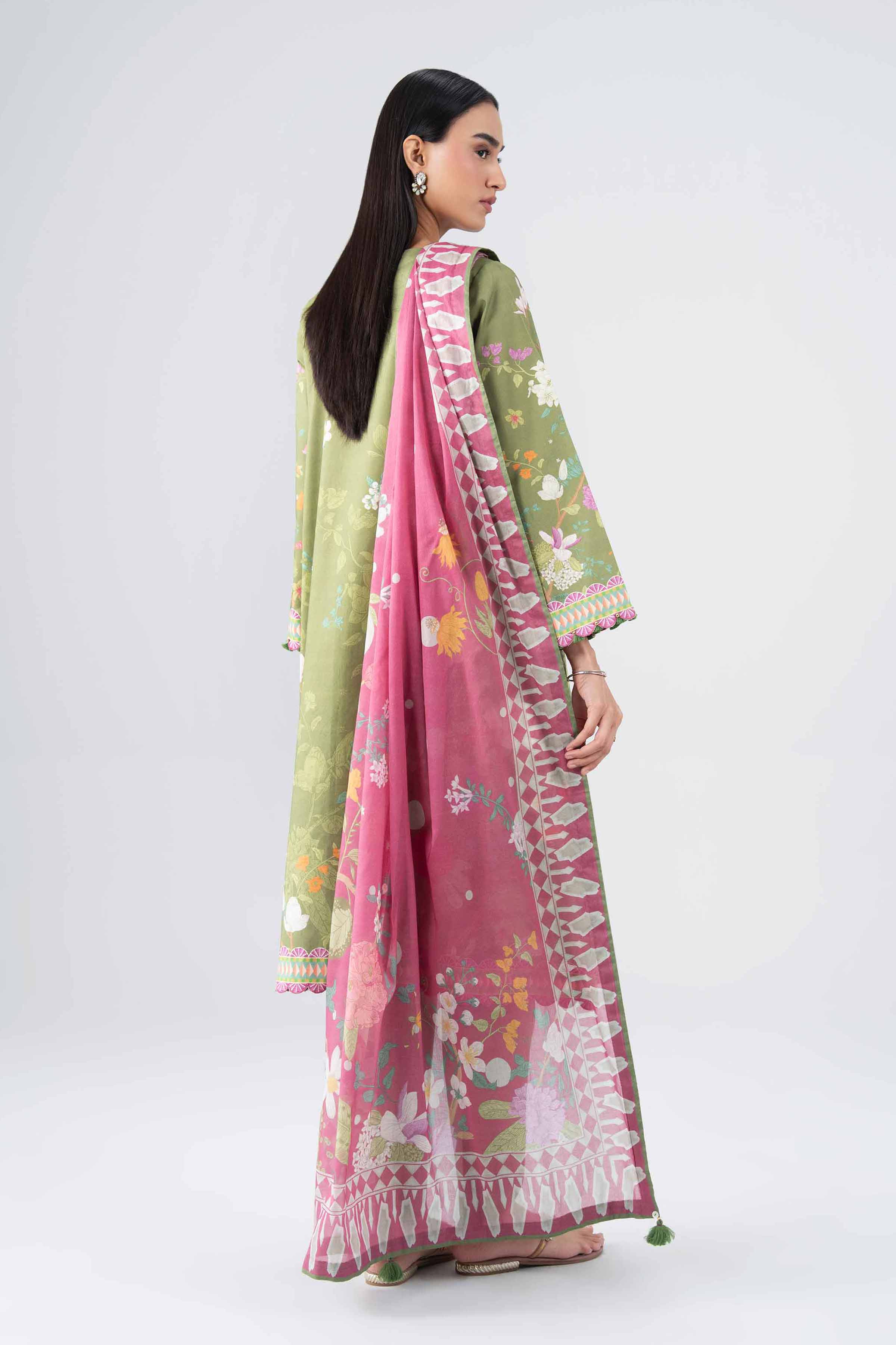 NISHAT UAE 3Pc Printed Unstitched Women Green Lawn Suit