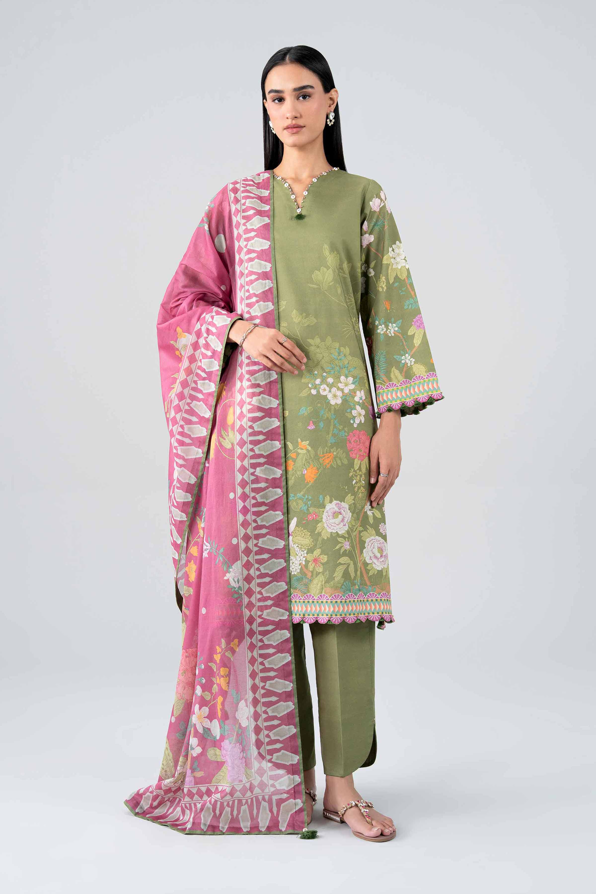 NISHAT UAE 3Pc Printed Unstitched Women Green Lawn Suit