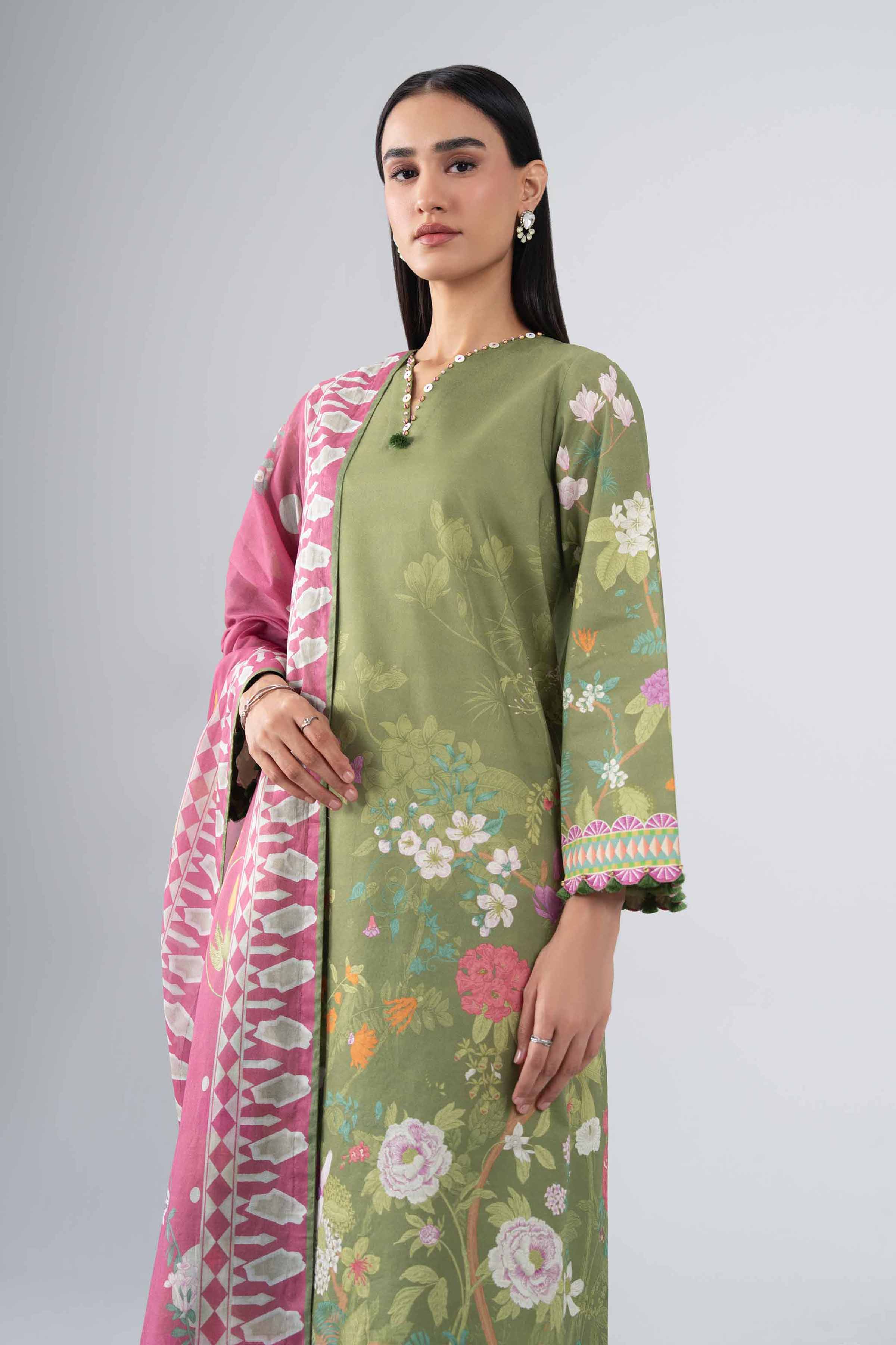 NISHAT UAE 3Pc Printed Unstitched Women Green Lawn Suit