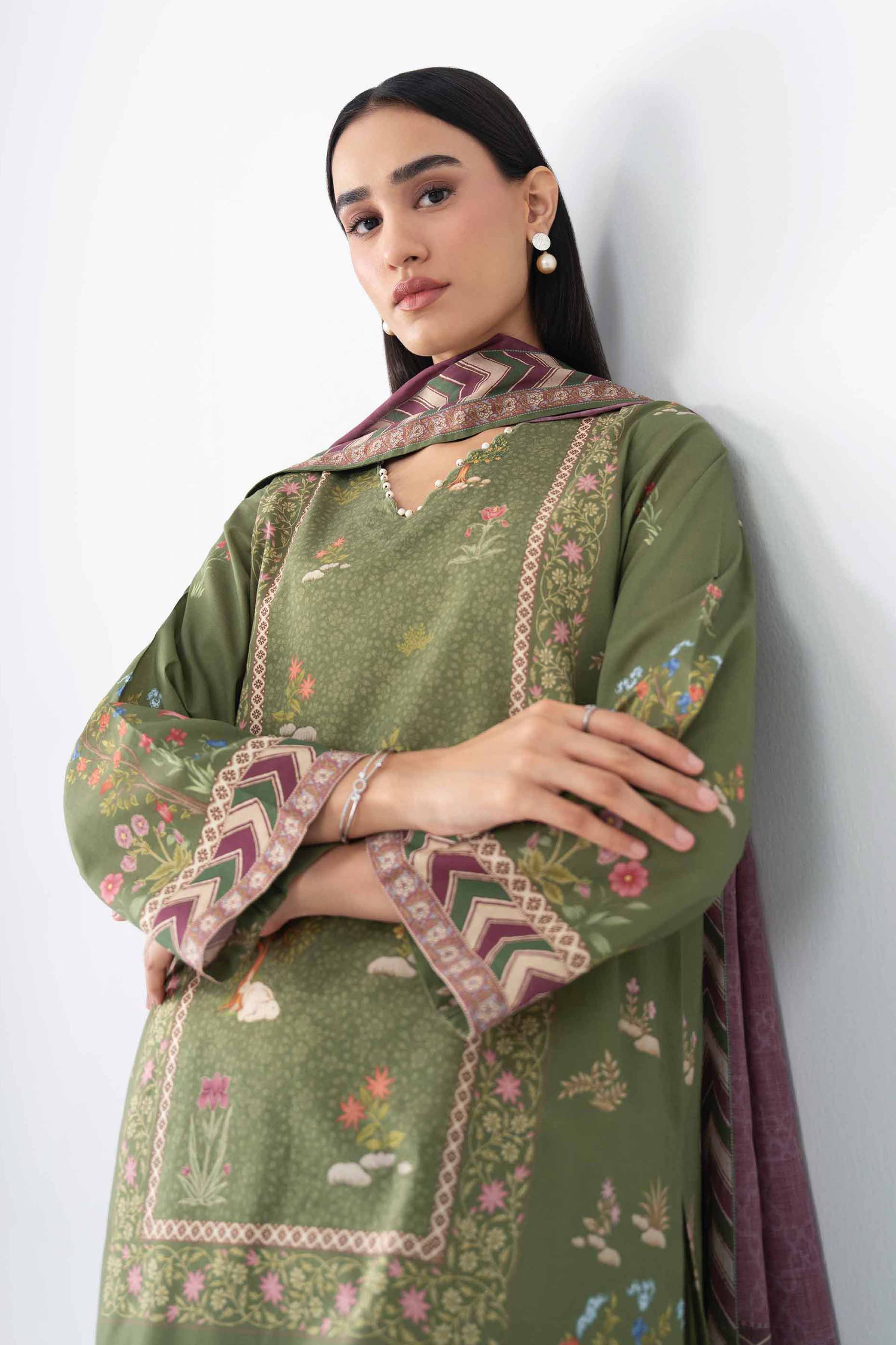 NISHAT UAE 3Pc Printed Unstitched Women Green Lawn Suit